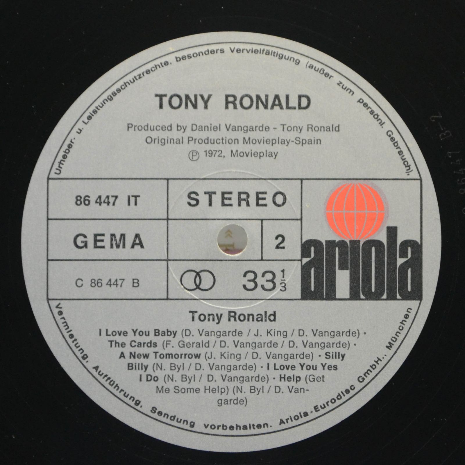 Виниловая пластинка Tony Ronald — Tony Ronald, 1972