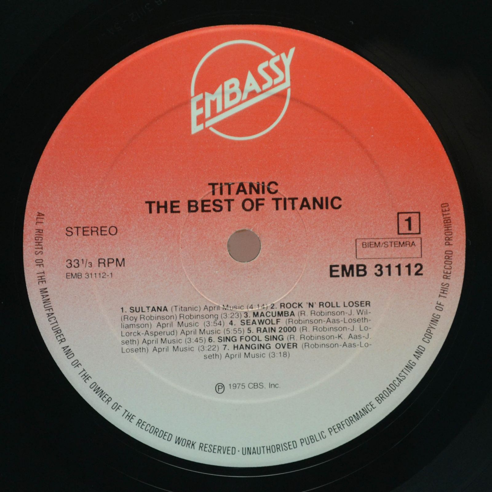 Виниловая пластинка Titanic — The Best Of Titanic, 1975