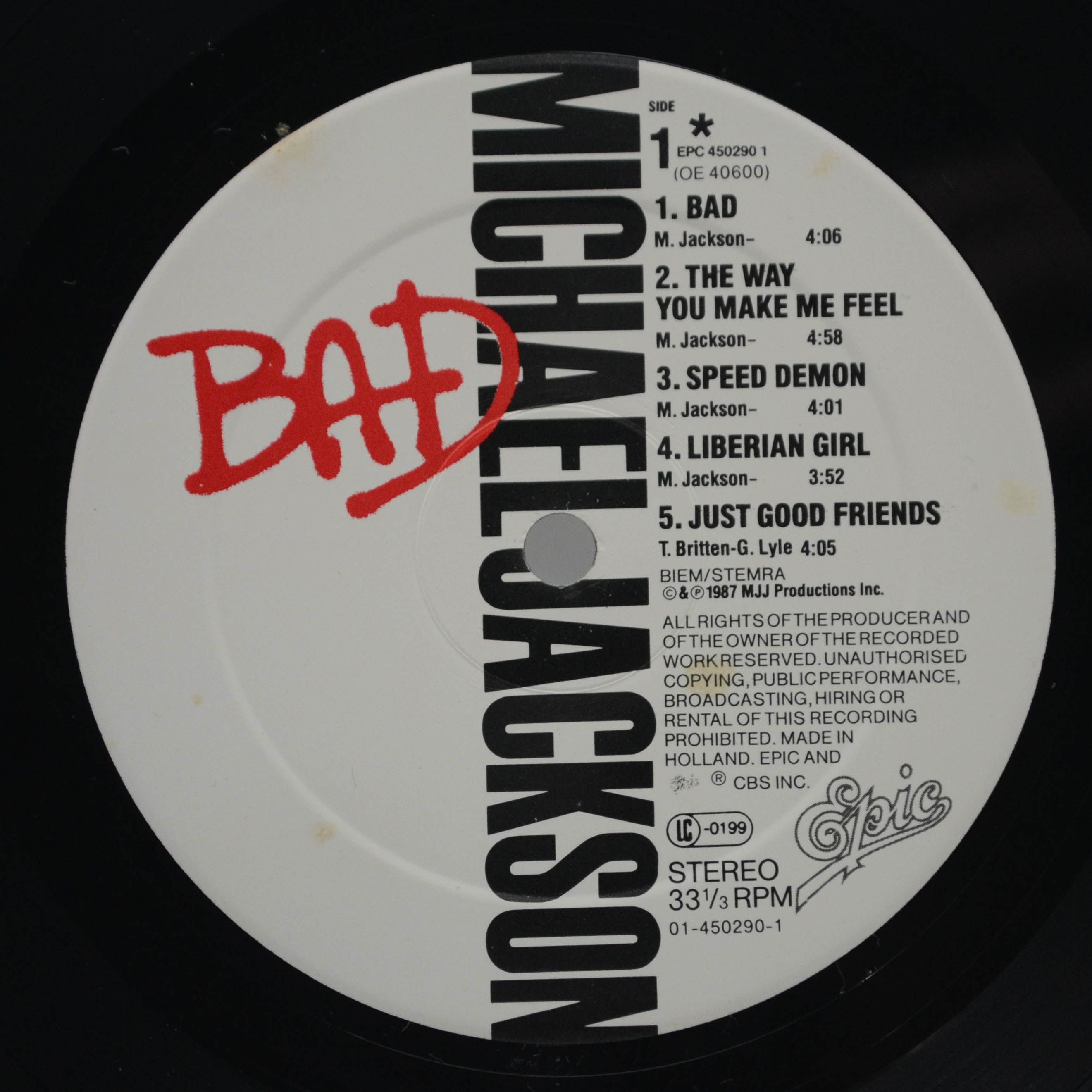 Виниловая пластинка Michael Jackson — Bad, 1987