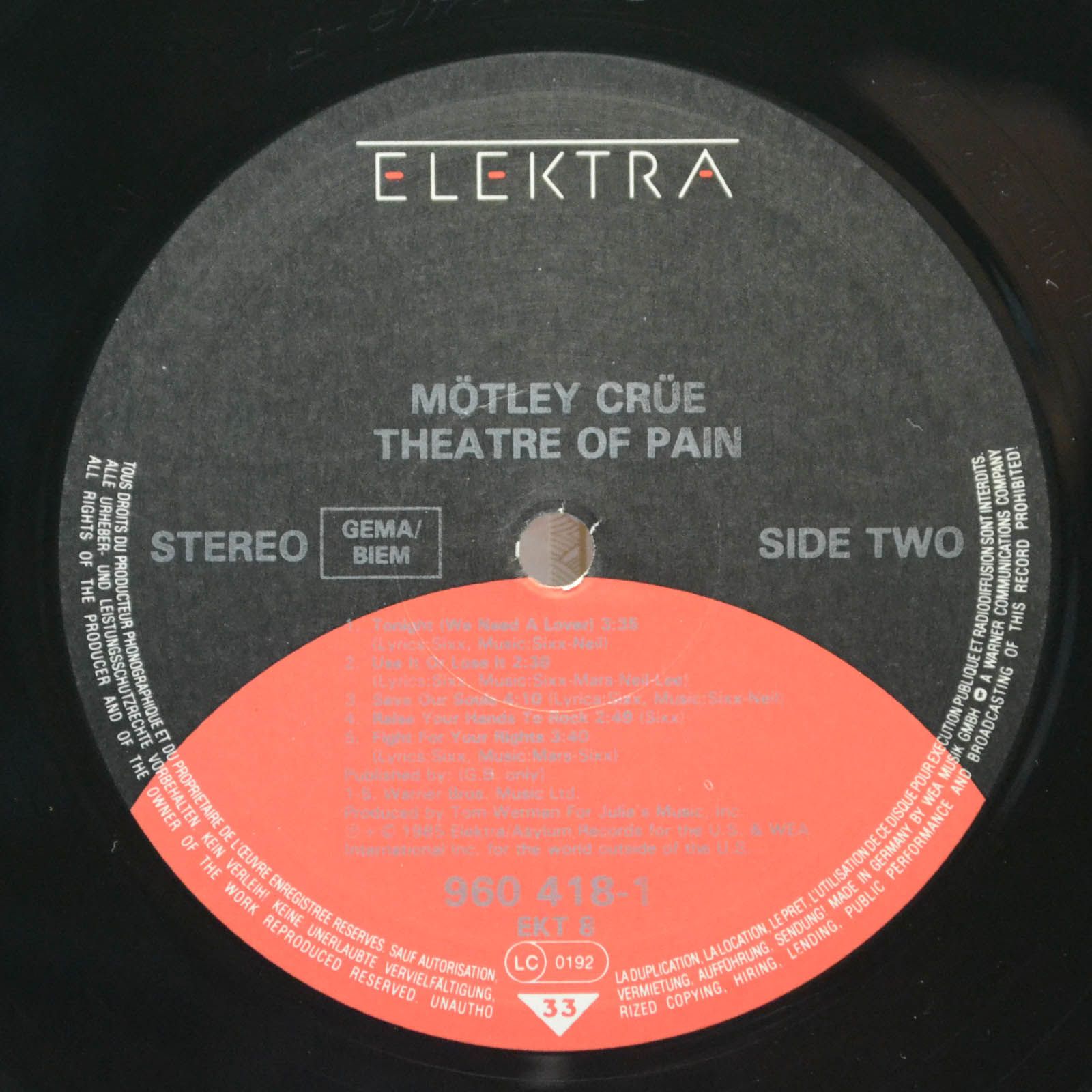 Виниловая пластинка Mötley Crüe — Theatre Of Pain, 1985