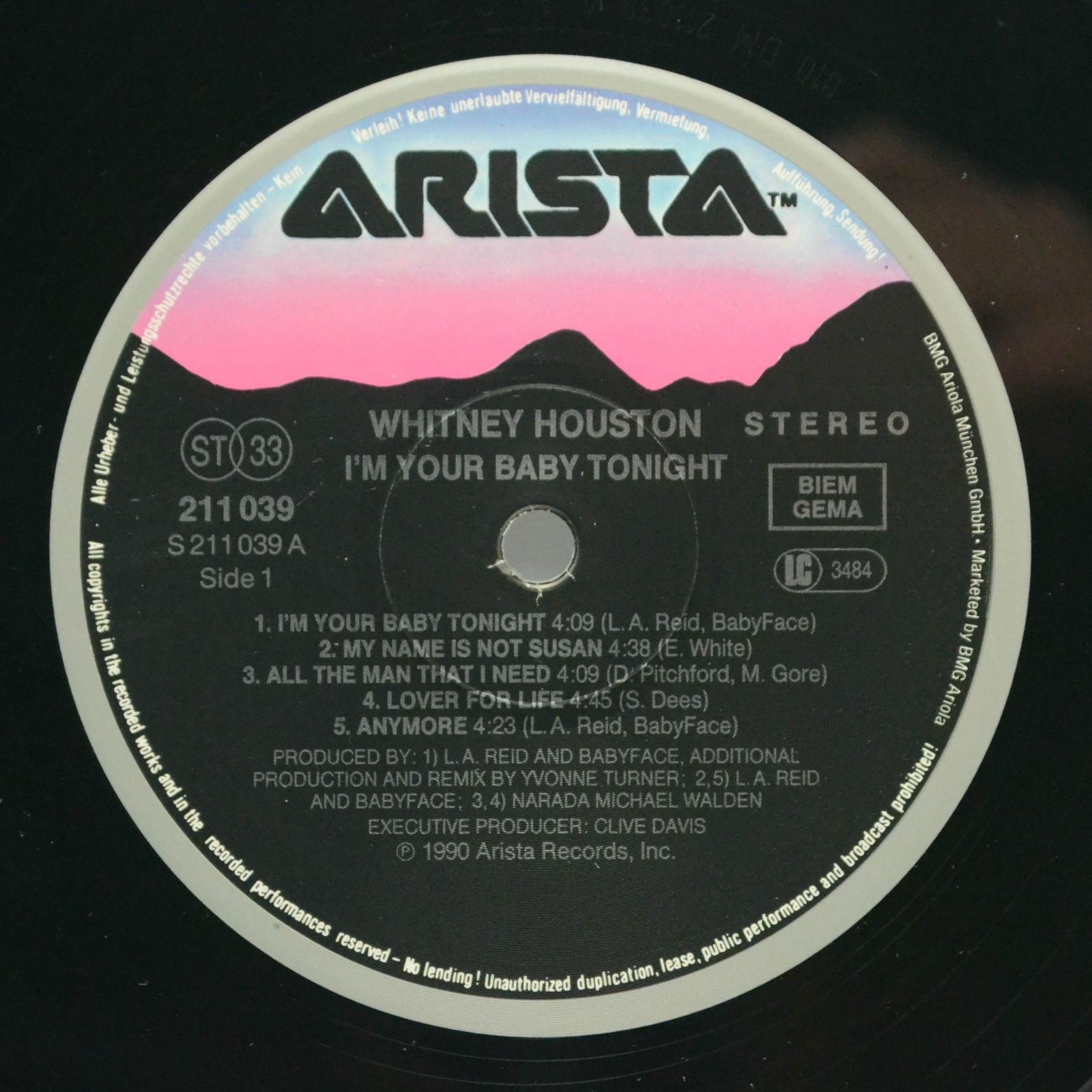 Виниловая пластинка Whitney Houston — I'm Your Baby Tonight, 1990