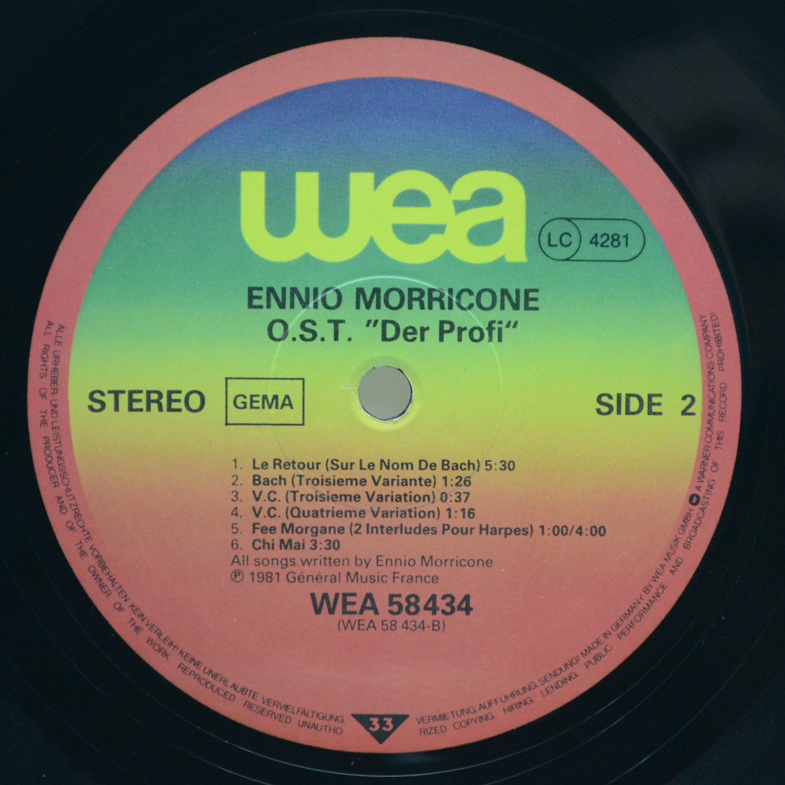 Виниловая пластинка Ennio Morricone — Der Profi, 1981
