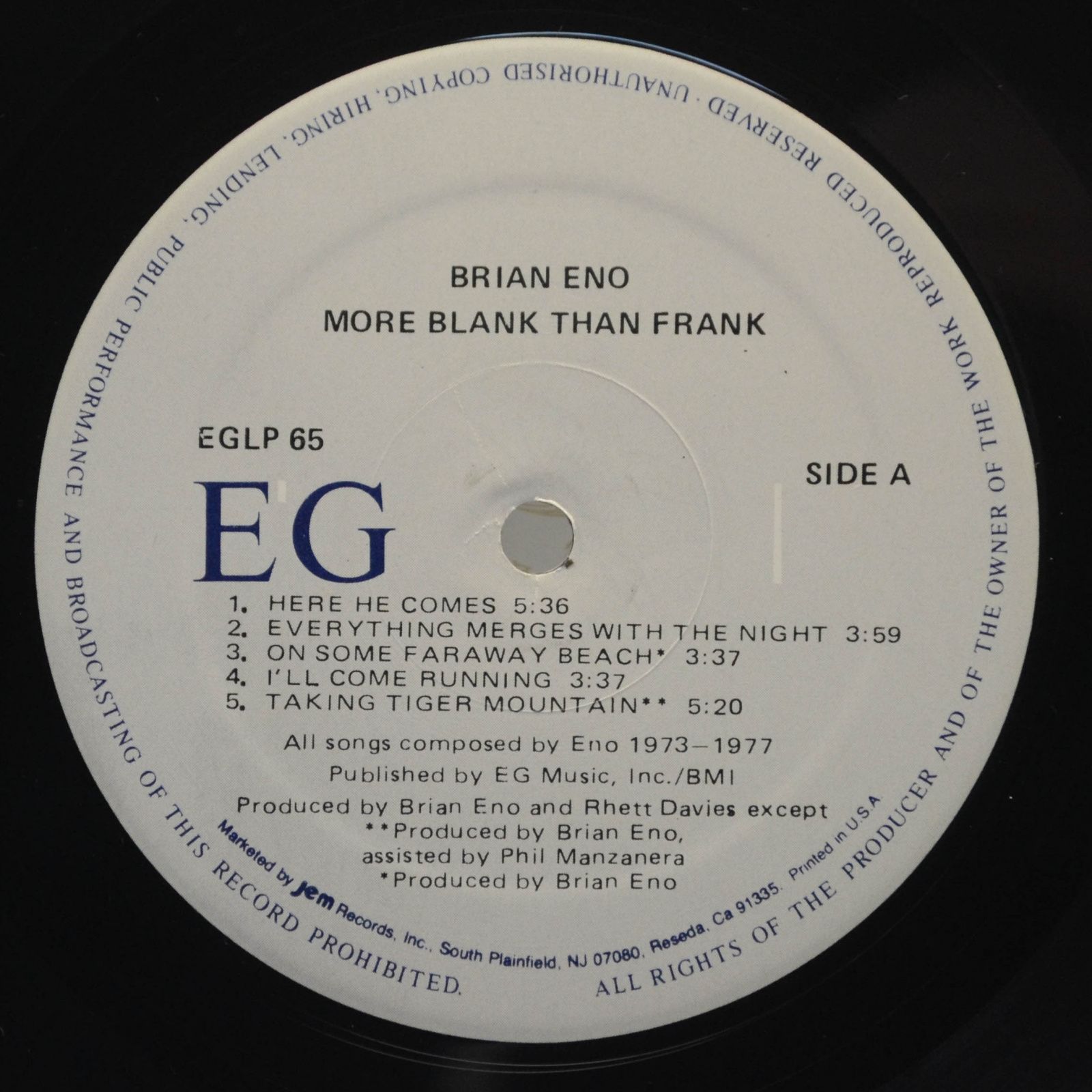 Виниловая пластинка Eno — More Blank Than Frank (USA), 1986