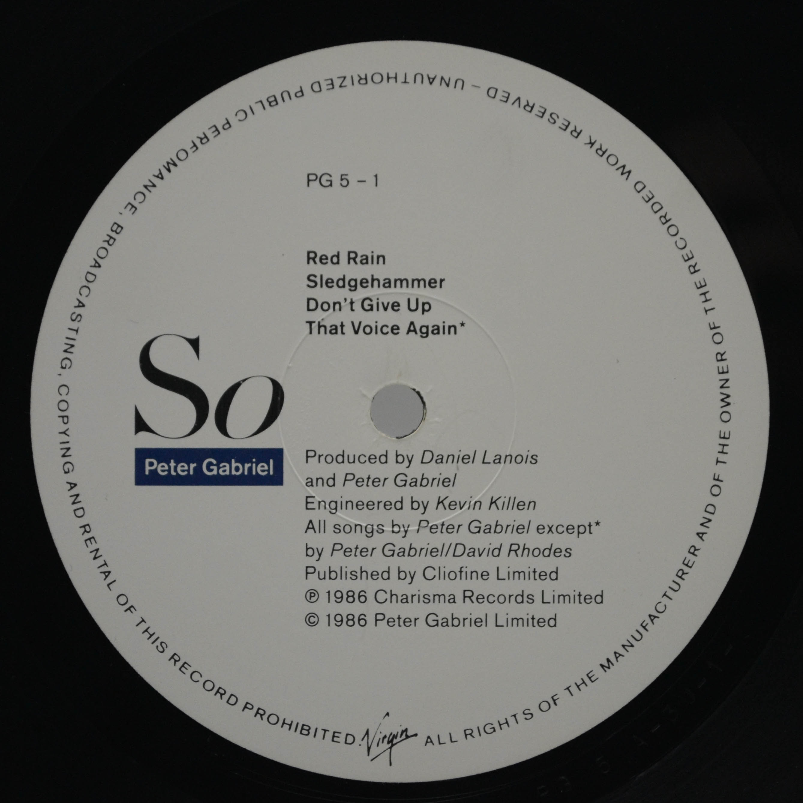 Peter Gabriel — So (1-st, UK), 1986