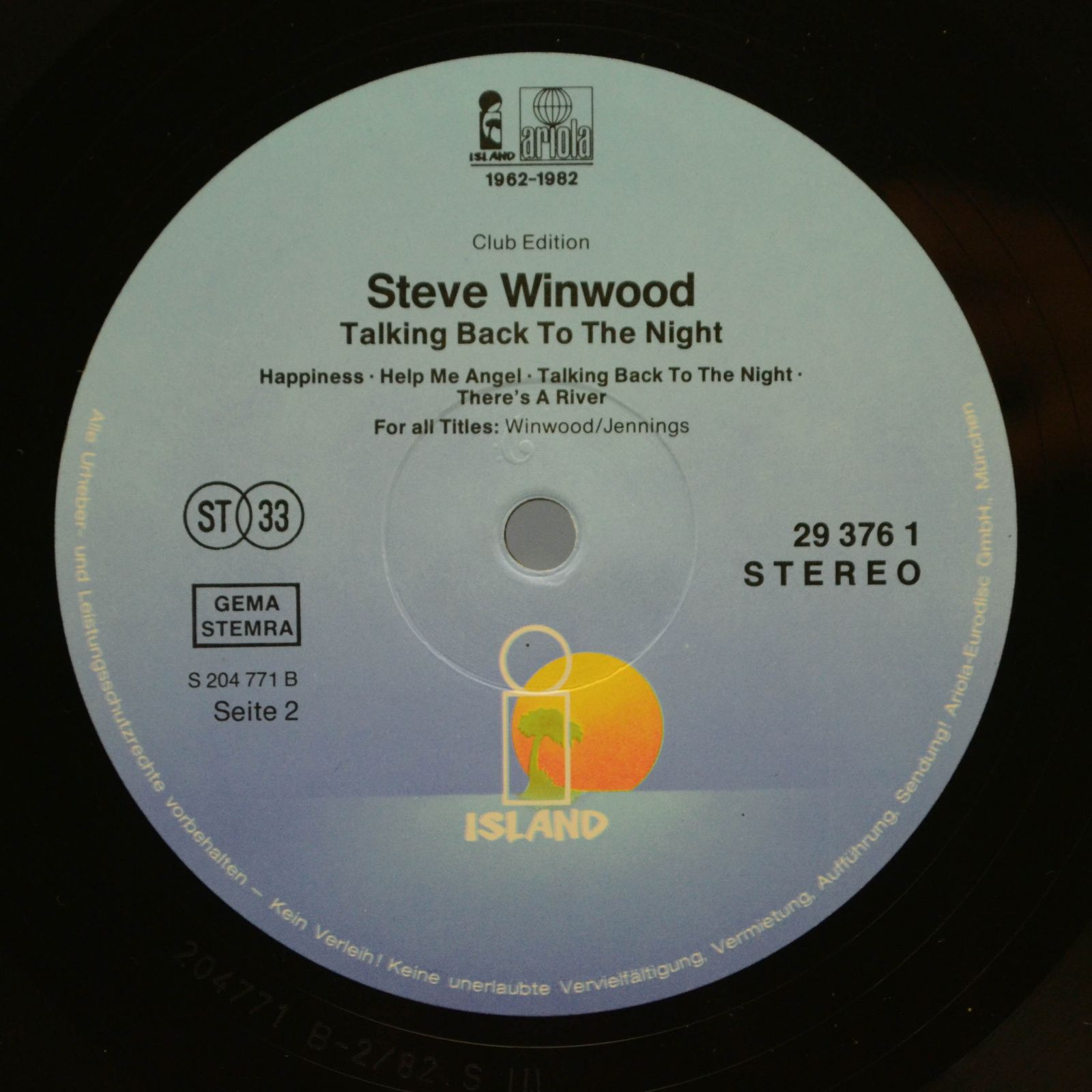 Виниловая пластинка Steve Winwood — Talking Back To The Night, 1982
