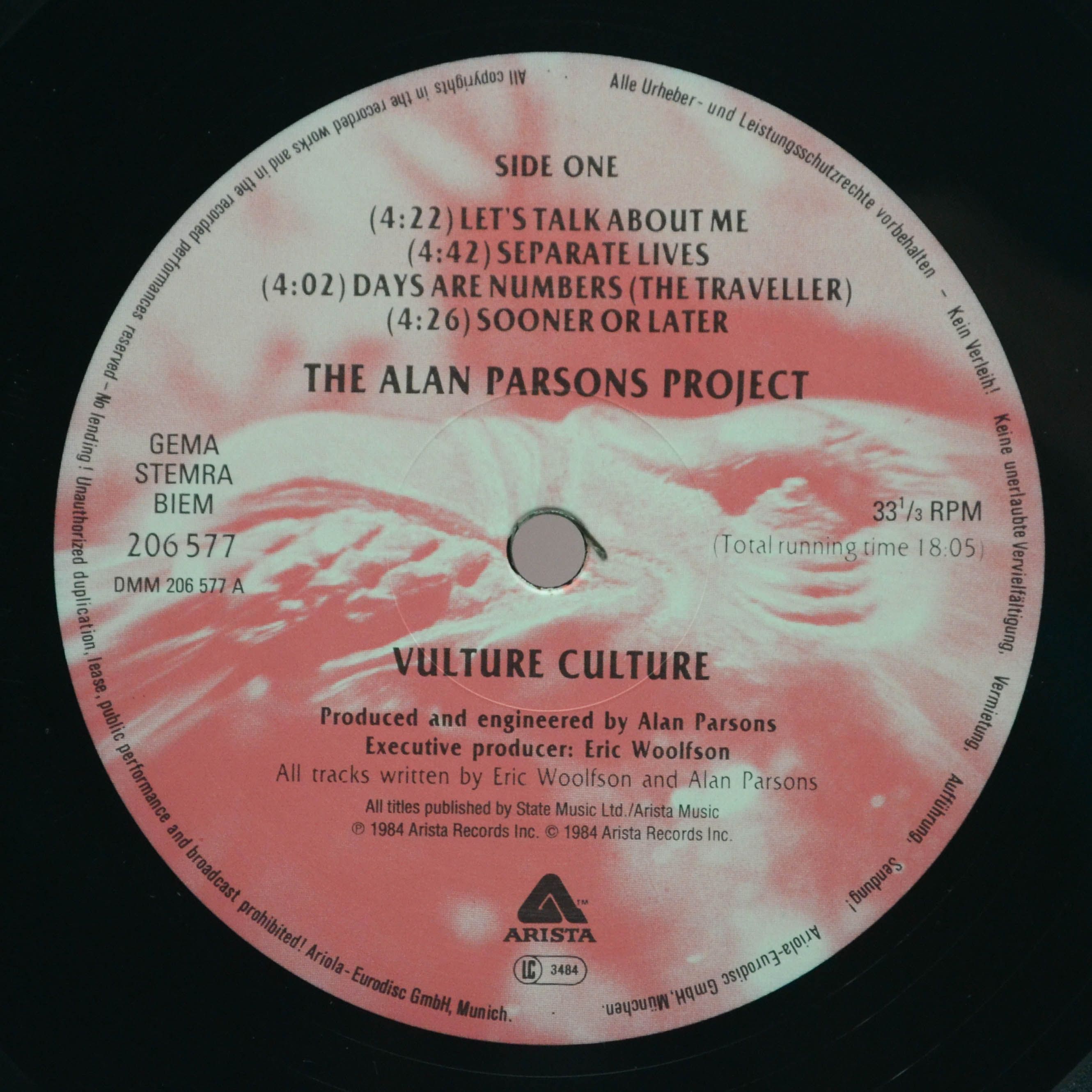 Виниловая пластинка Alan Parsons Project — Vulture Culture, 1985