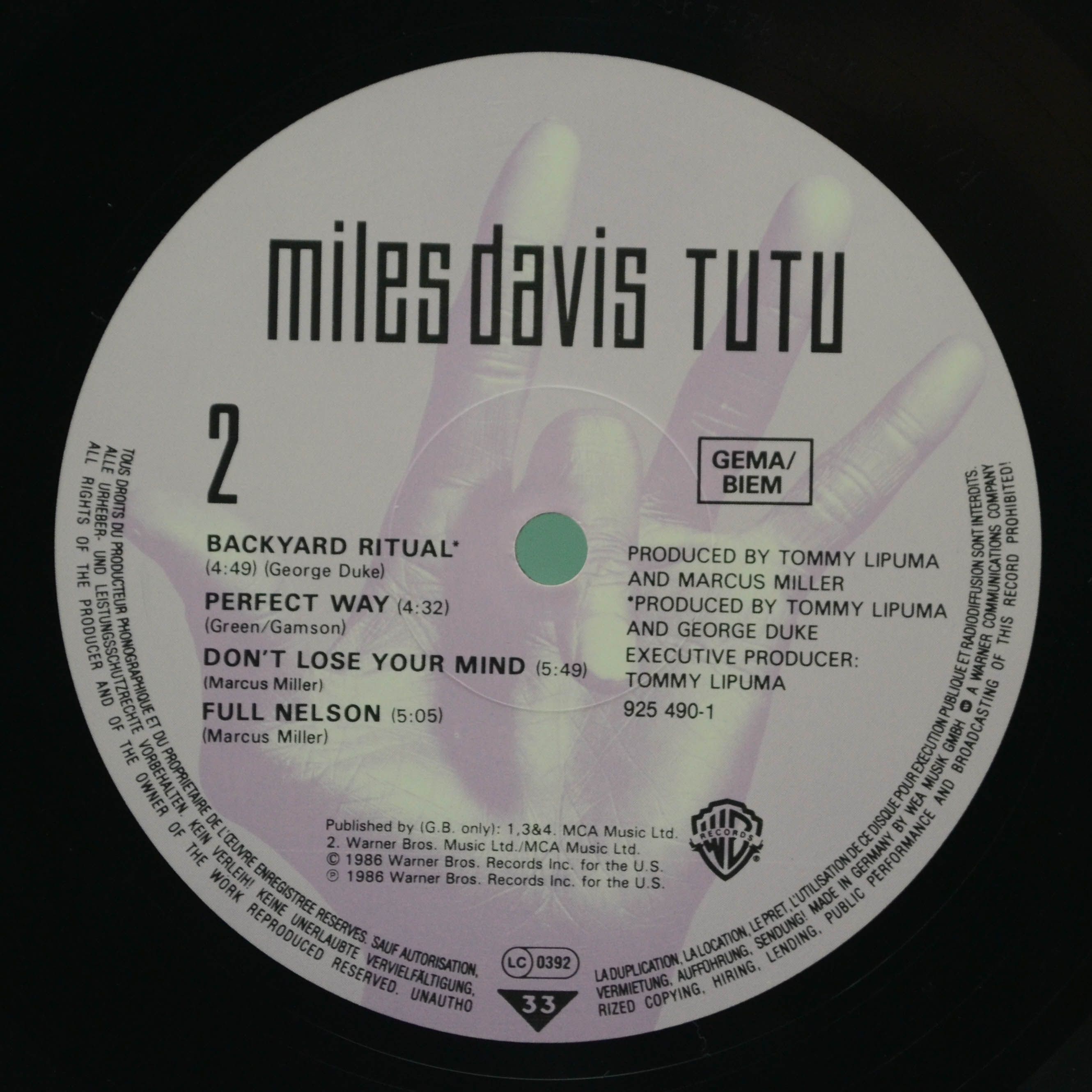 Виниловая пластинка Miles Davis — Tutu, 1986
