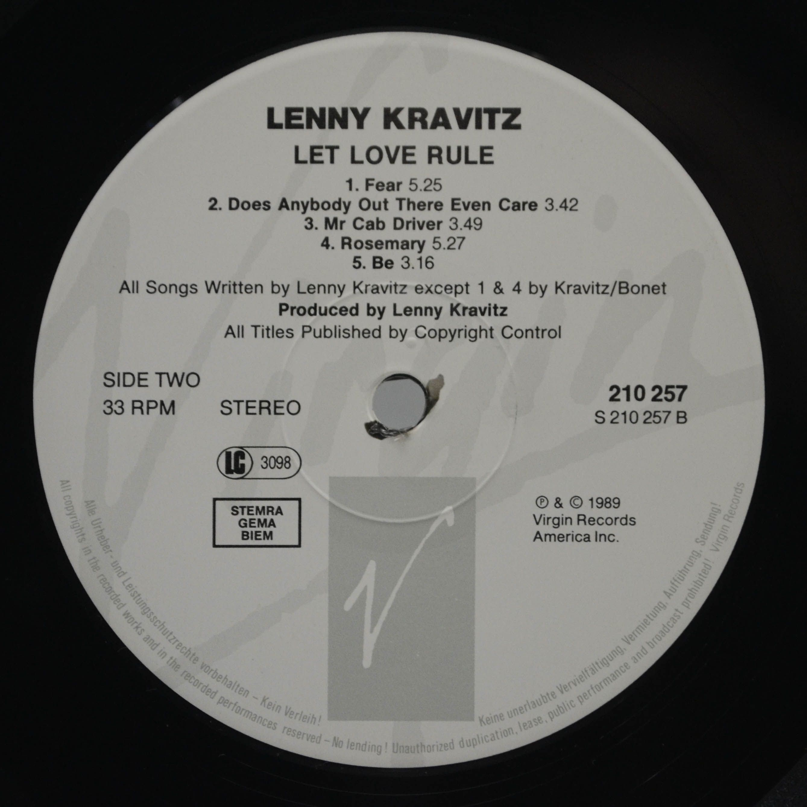Виниловая пластинка Lenny Kravitz — Let Love Rule, 1989