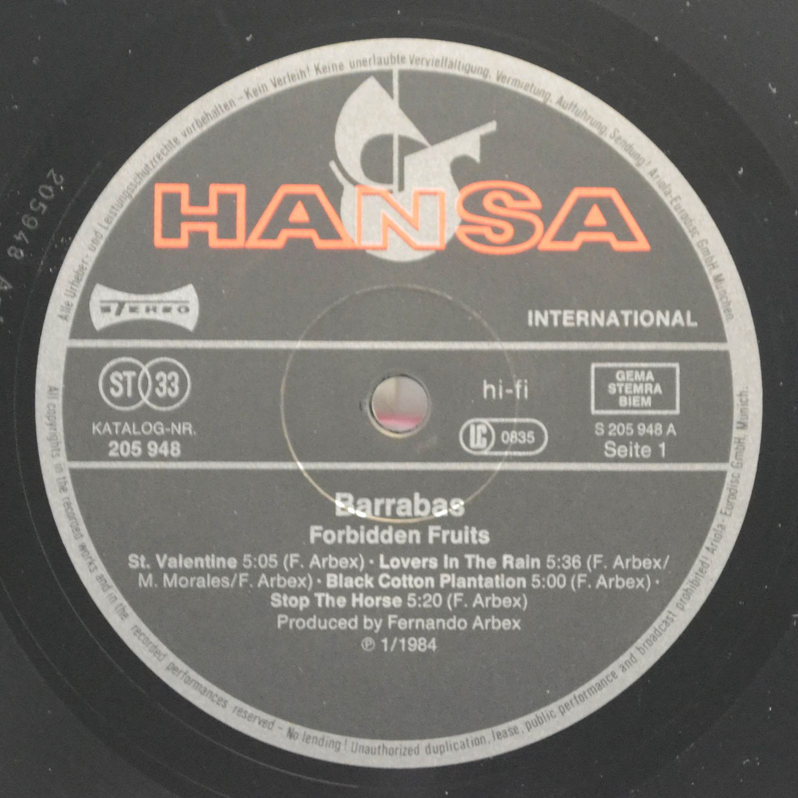 Виниловая пластинка Barrabas — Forbidden Fruits, 1984