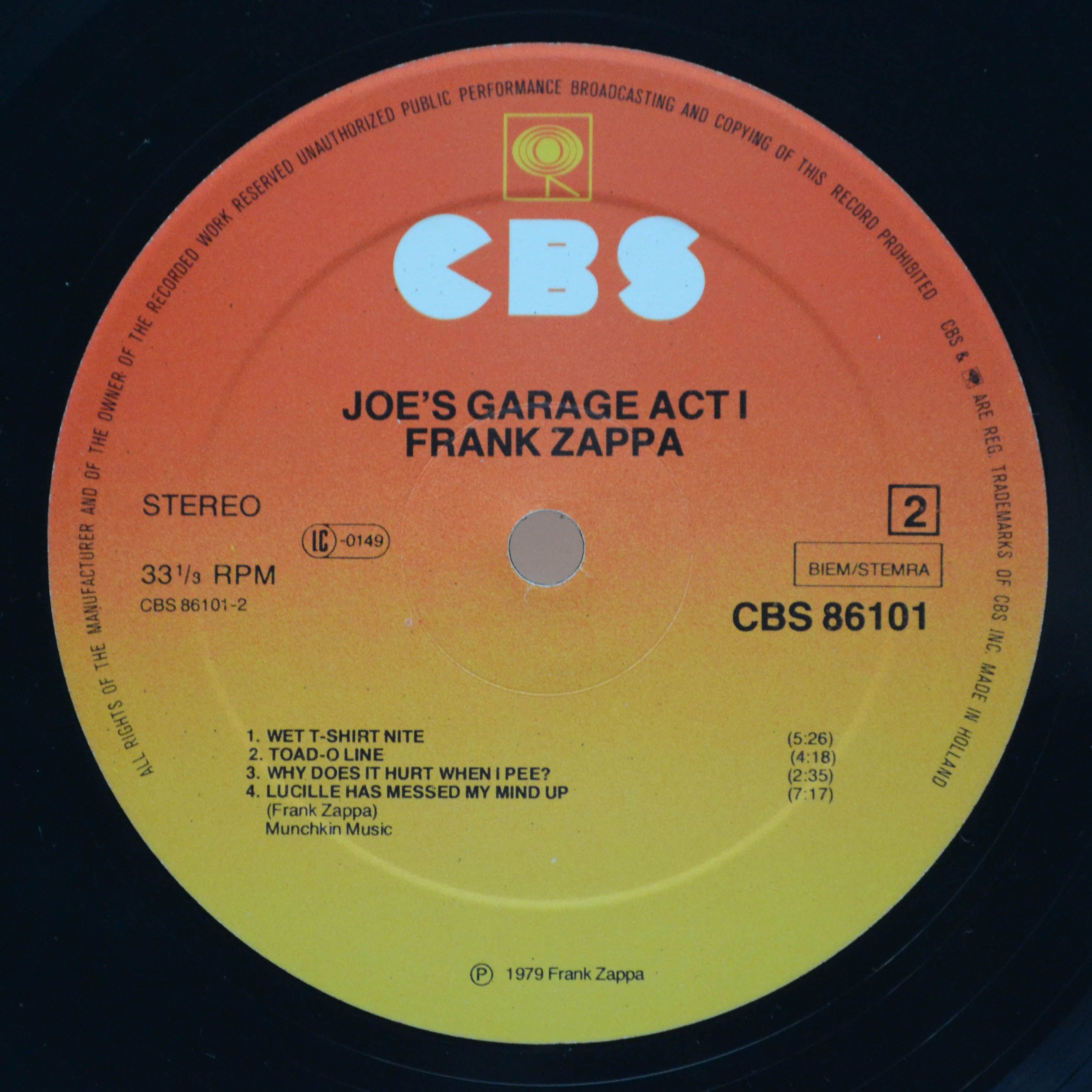 Виниловая пластинка Frank Zappa — Joe's Garage Act I, 1979