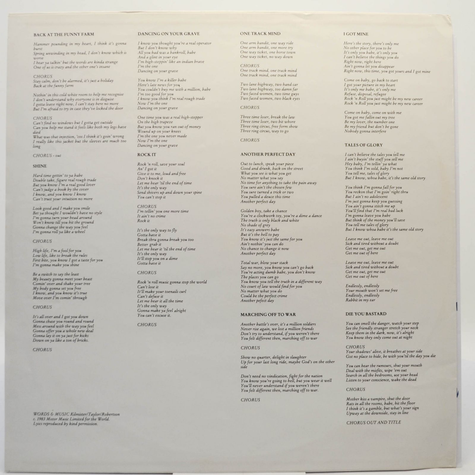 Motörhead — Another Perfect Day, 1983