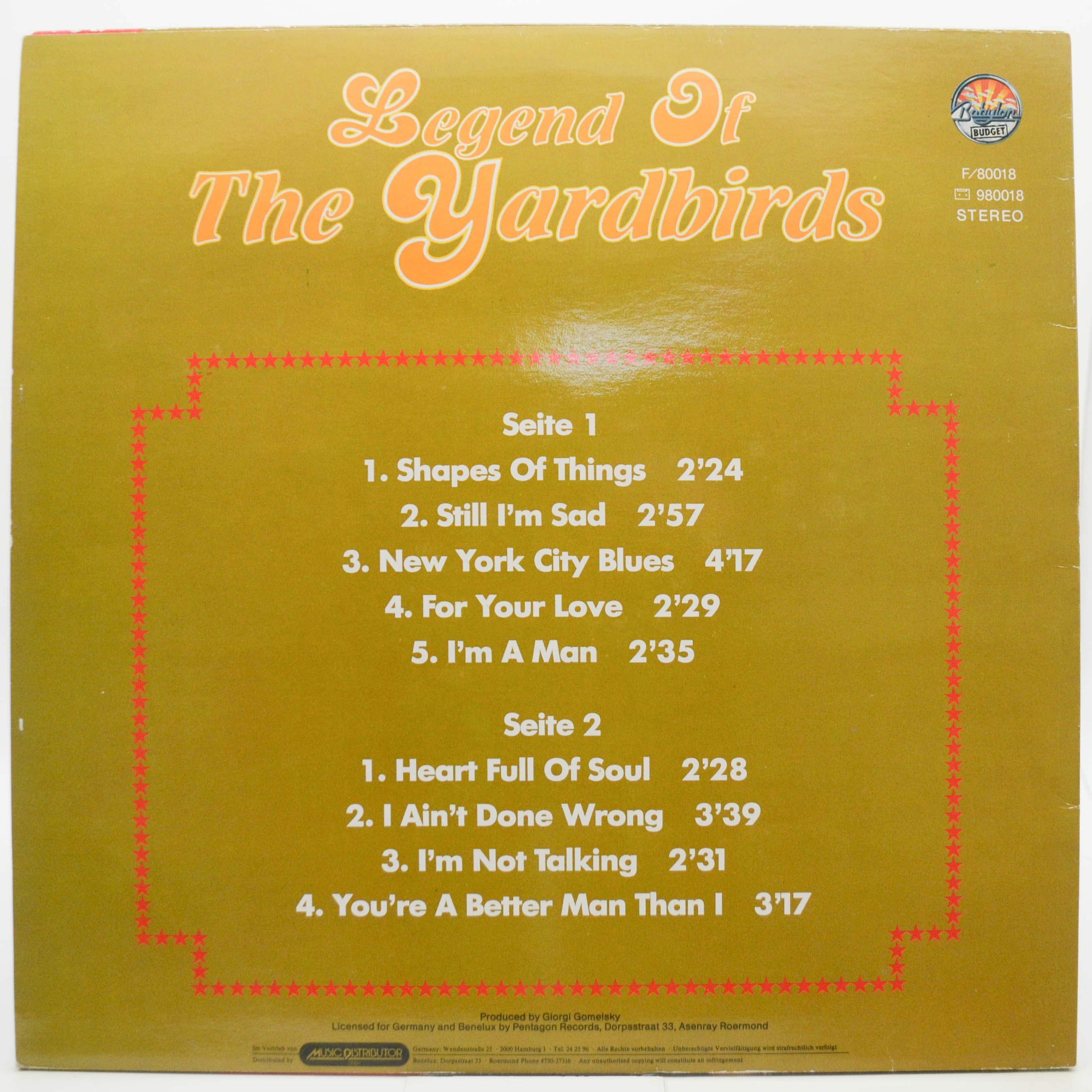 Виниловая пластинка Yardbirds — Legend Of The Yardbirds Vol. 2, 1976