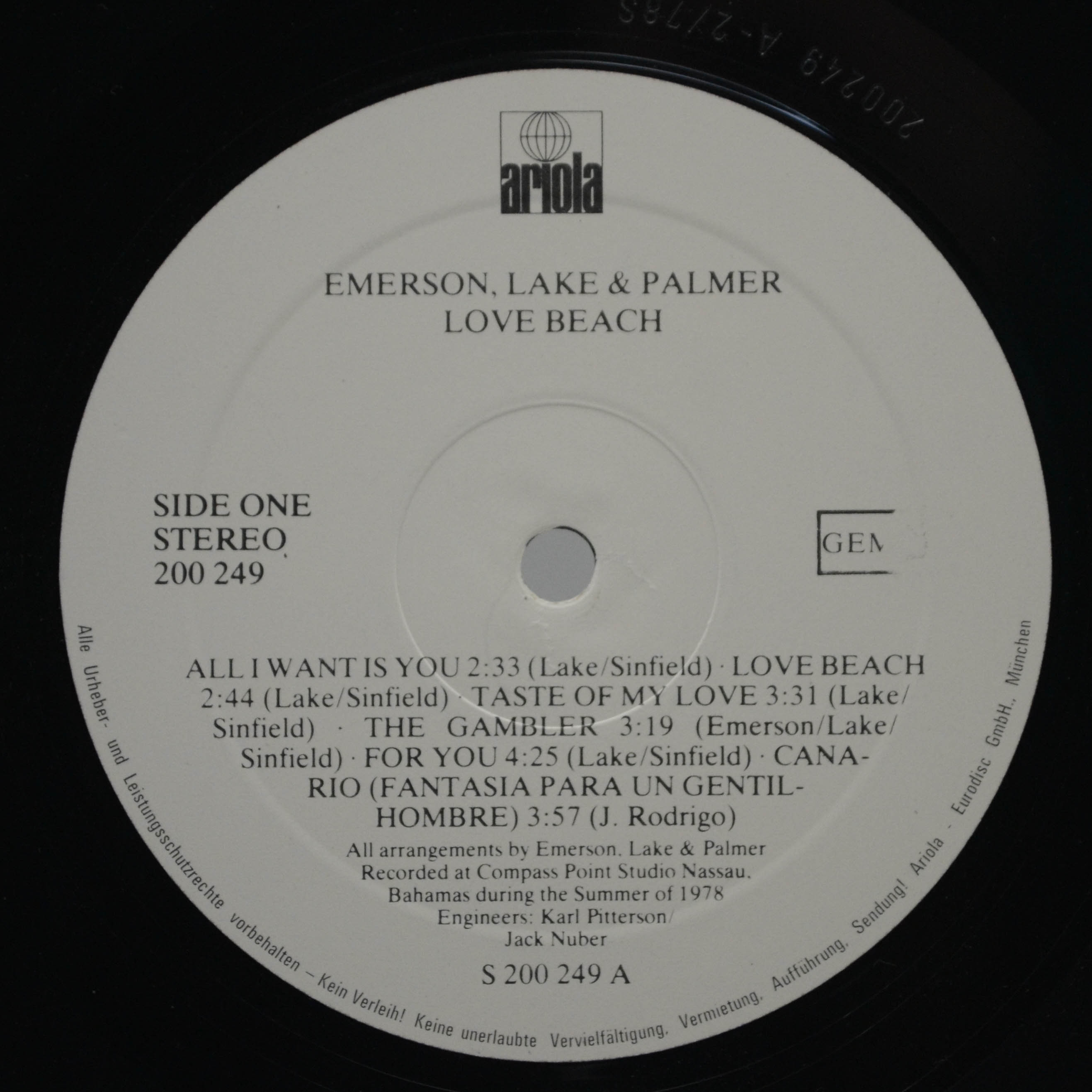Виниловая пластинка Emerson, Lake & Palmer — Love Beach, 1978