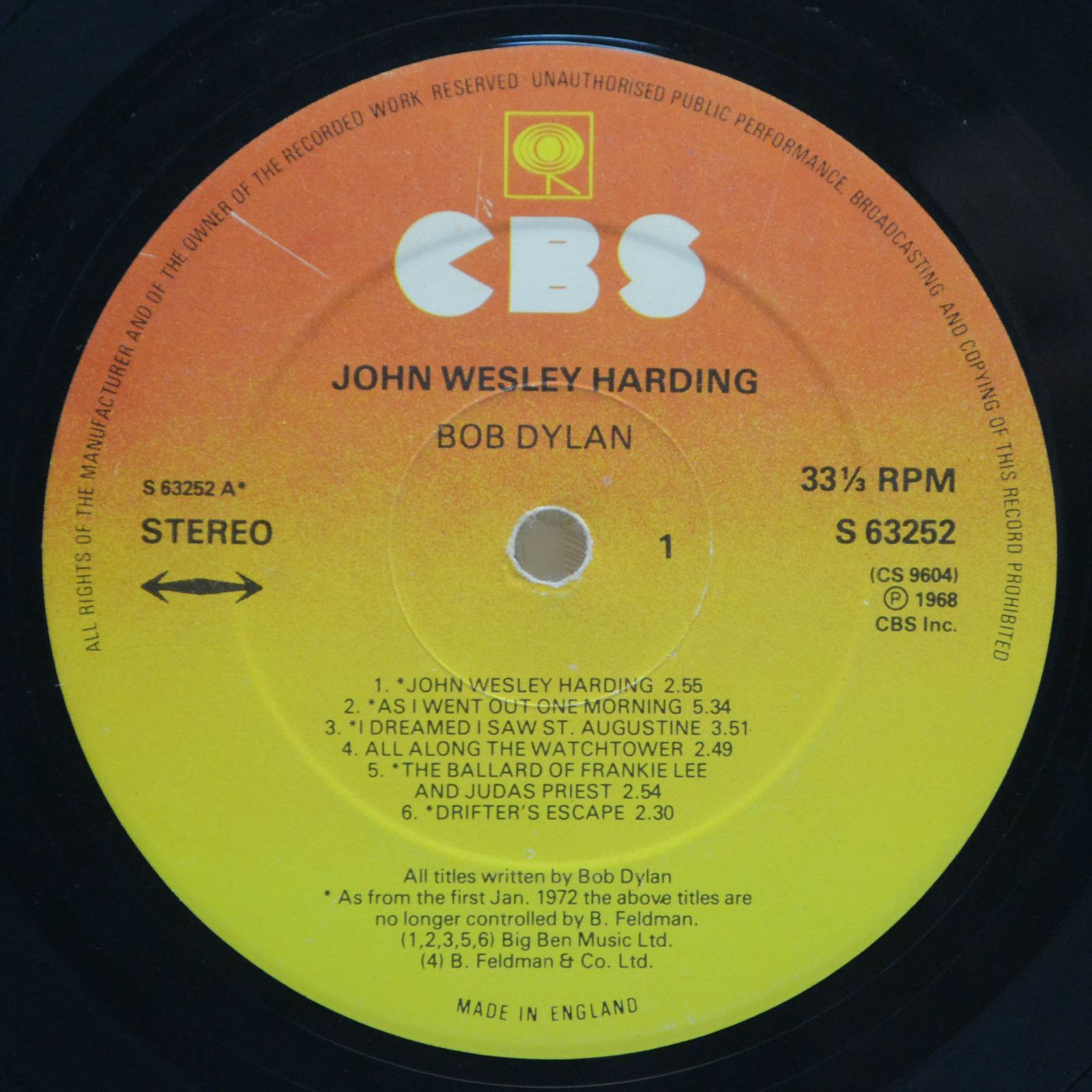 Bob Dylan — John Wesley Harding, Неизвестно