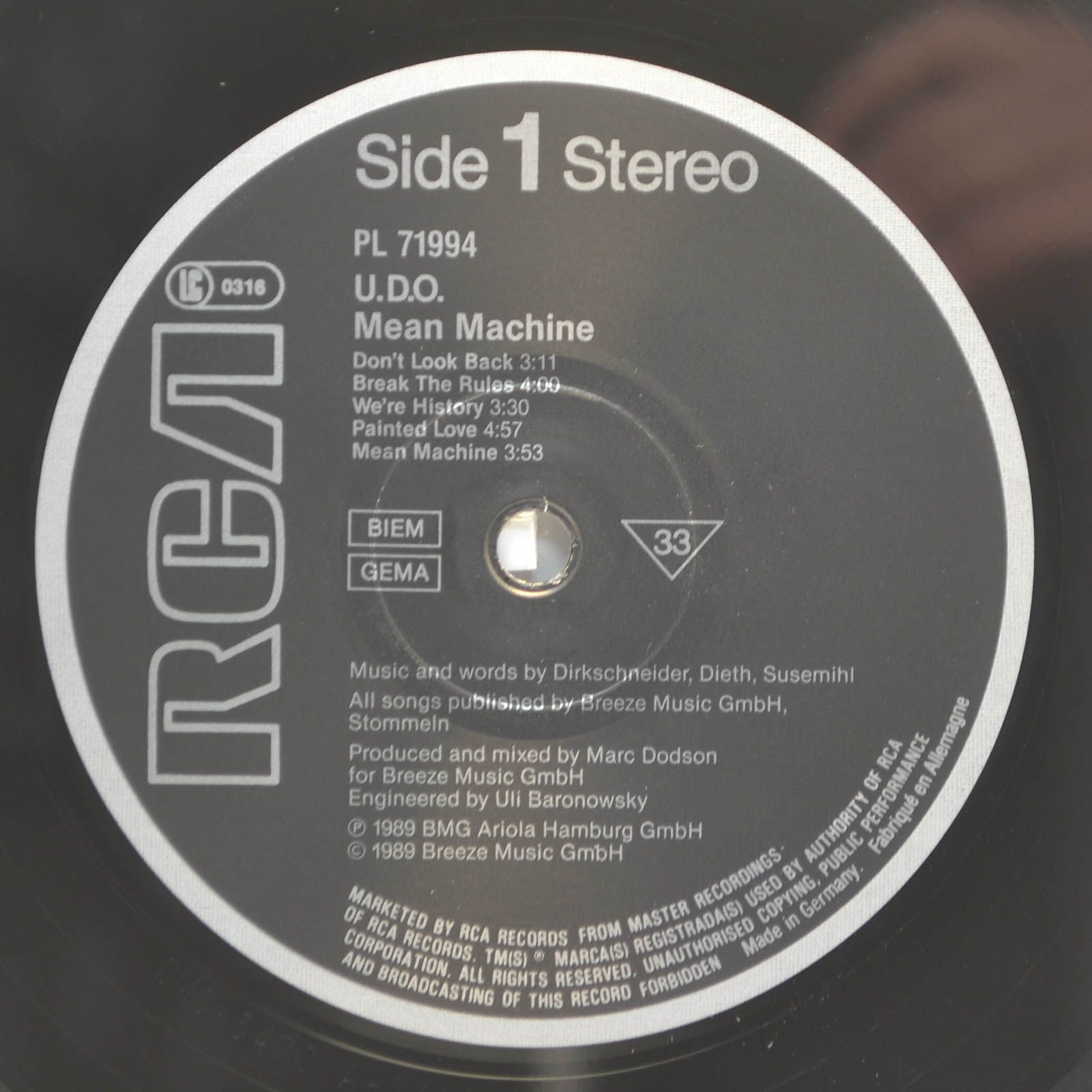 U.D.O. — Mean Machine, 1989