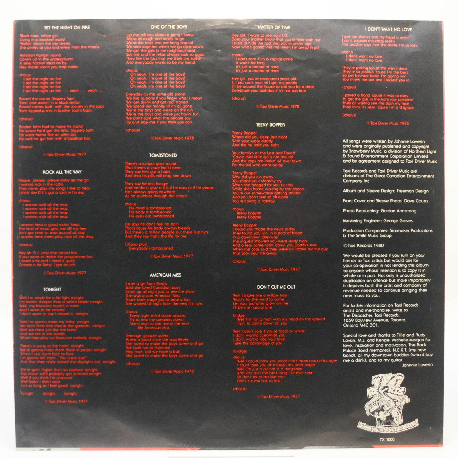 Виниловая пластинка Lovesin — Set The Night On Fire, 1980