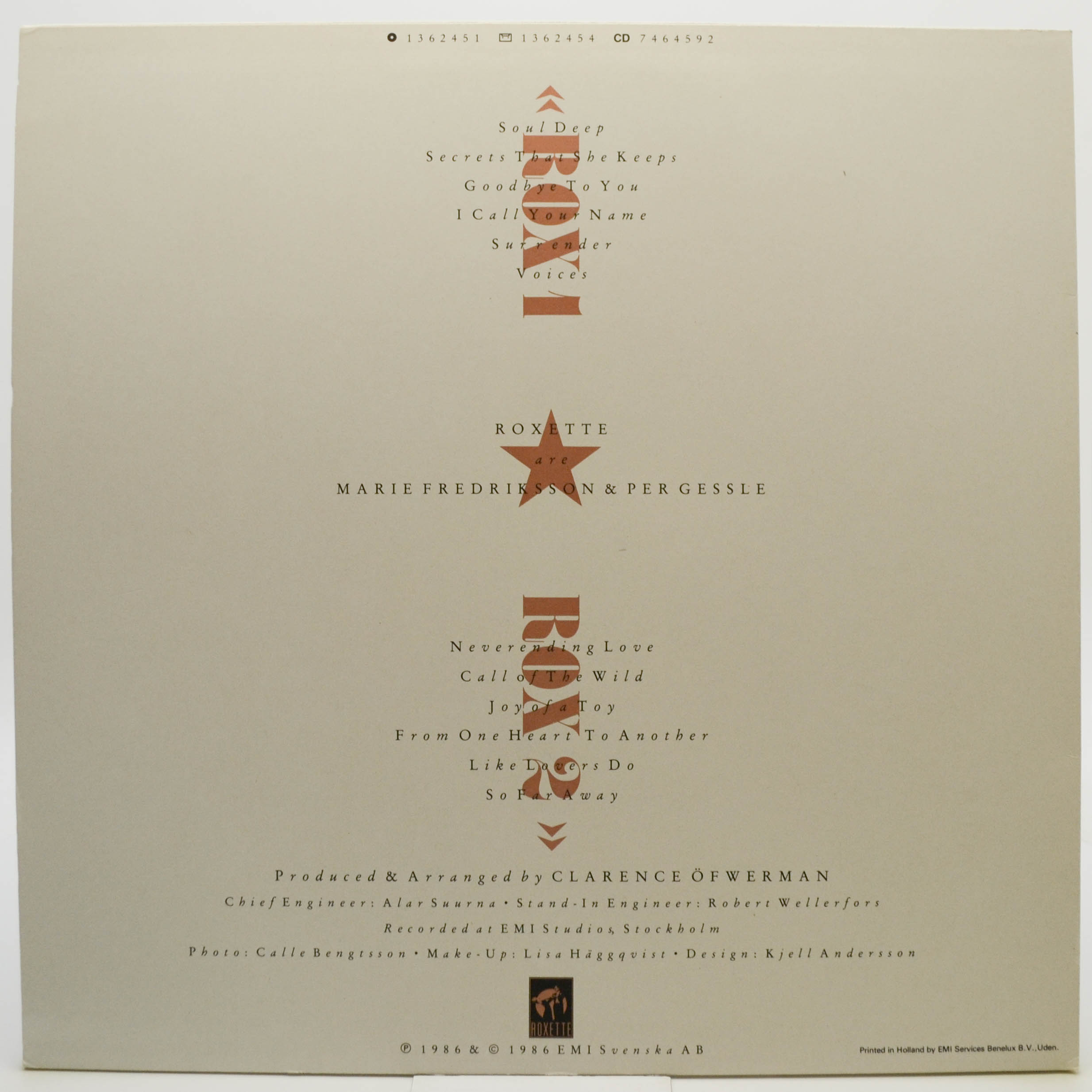 Виниловая пластинка Roxette — Pearls Of Passion (1-st, Sweden), 1986