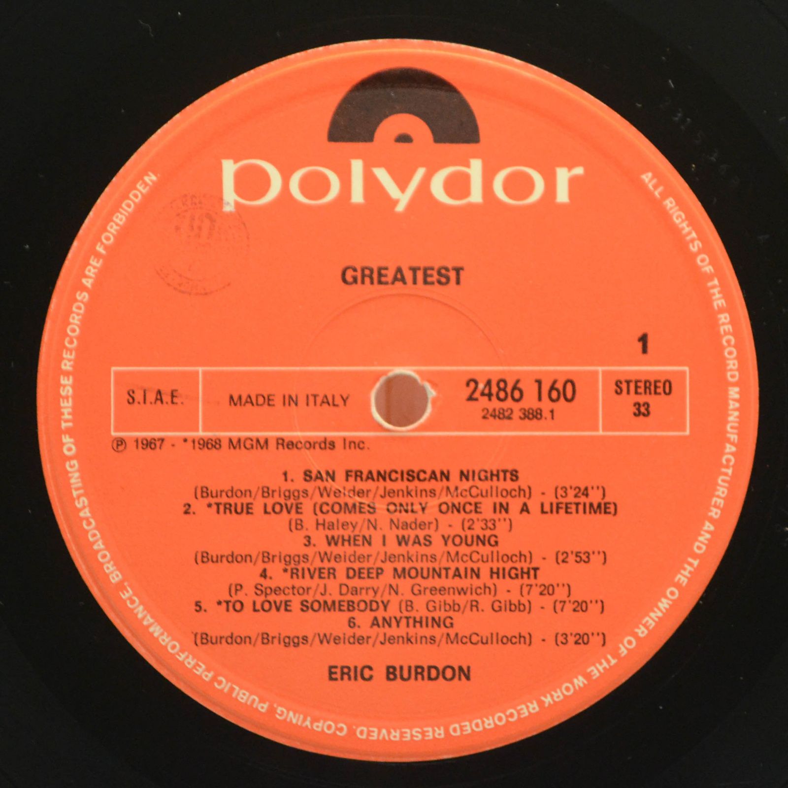 Виниловая пластинка Eric Burdon — Greatest, 1969