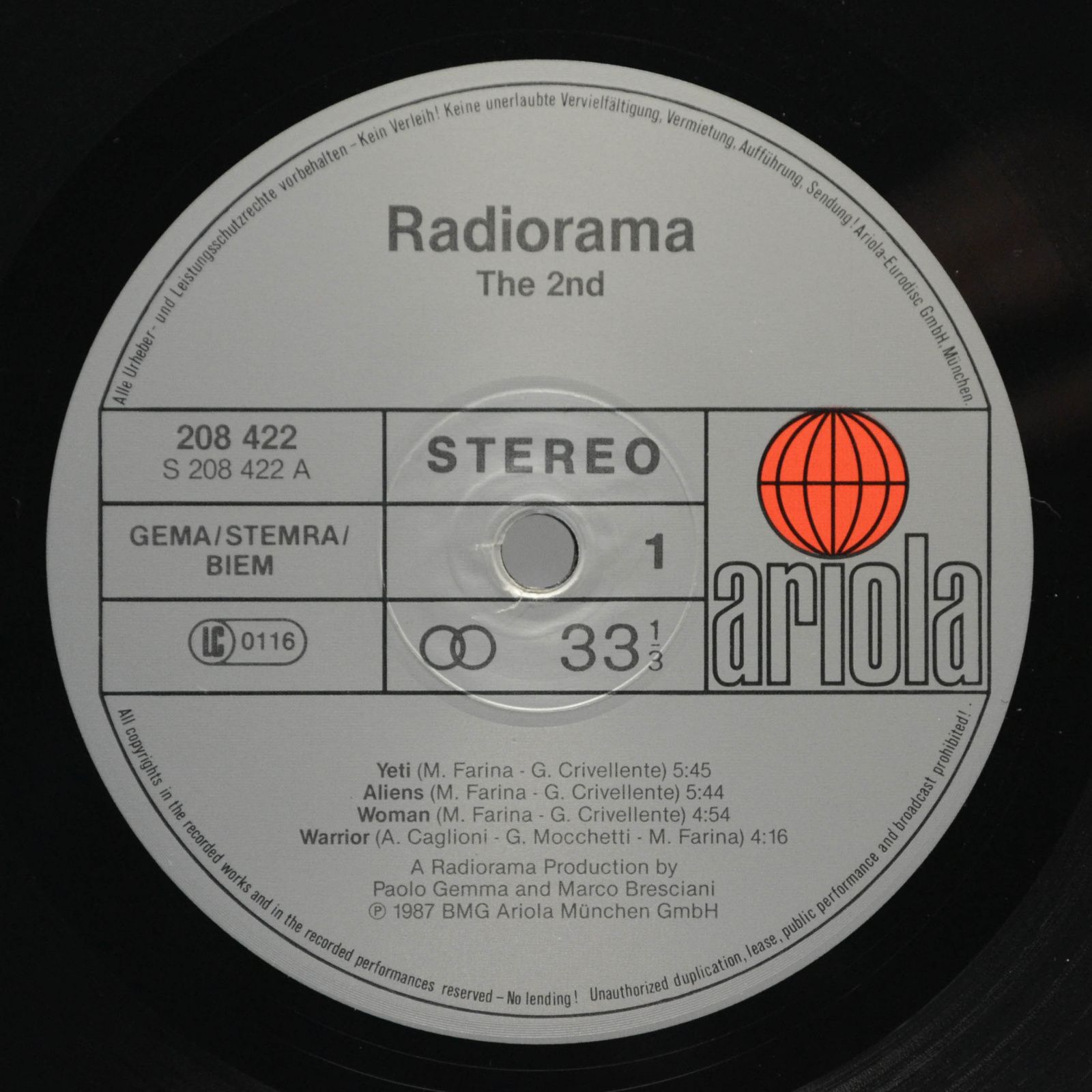 Виниловая пластинка Radiorama — The Second, 1987