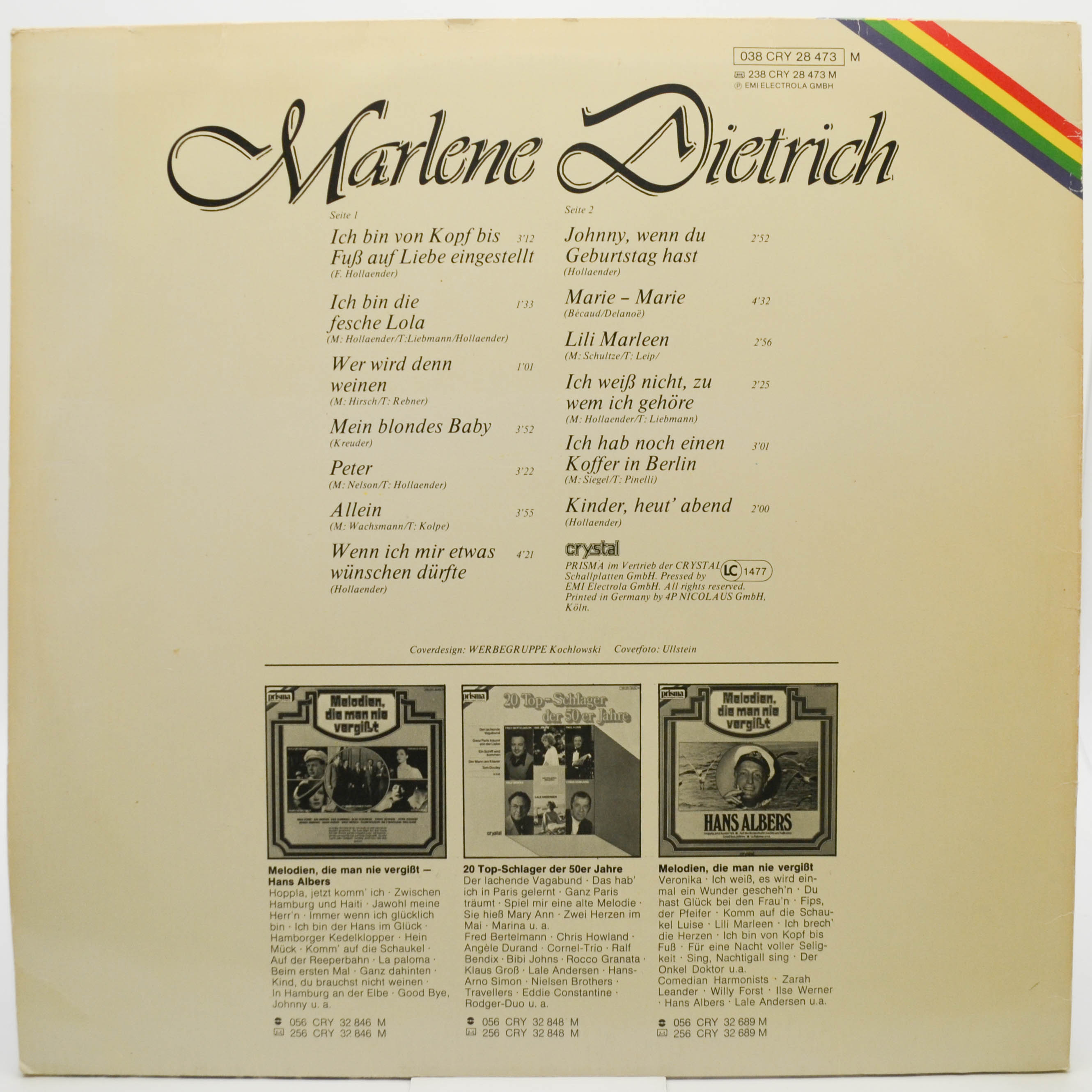 Виниловая пластинка Marlene Dietrich — Melodien Die Man Nie Vergisst, 1978