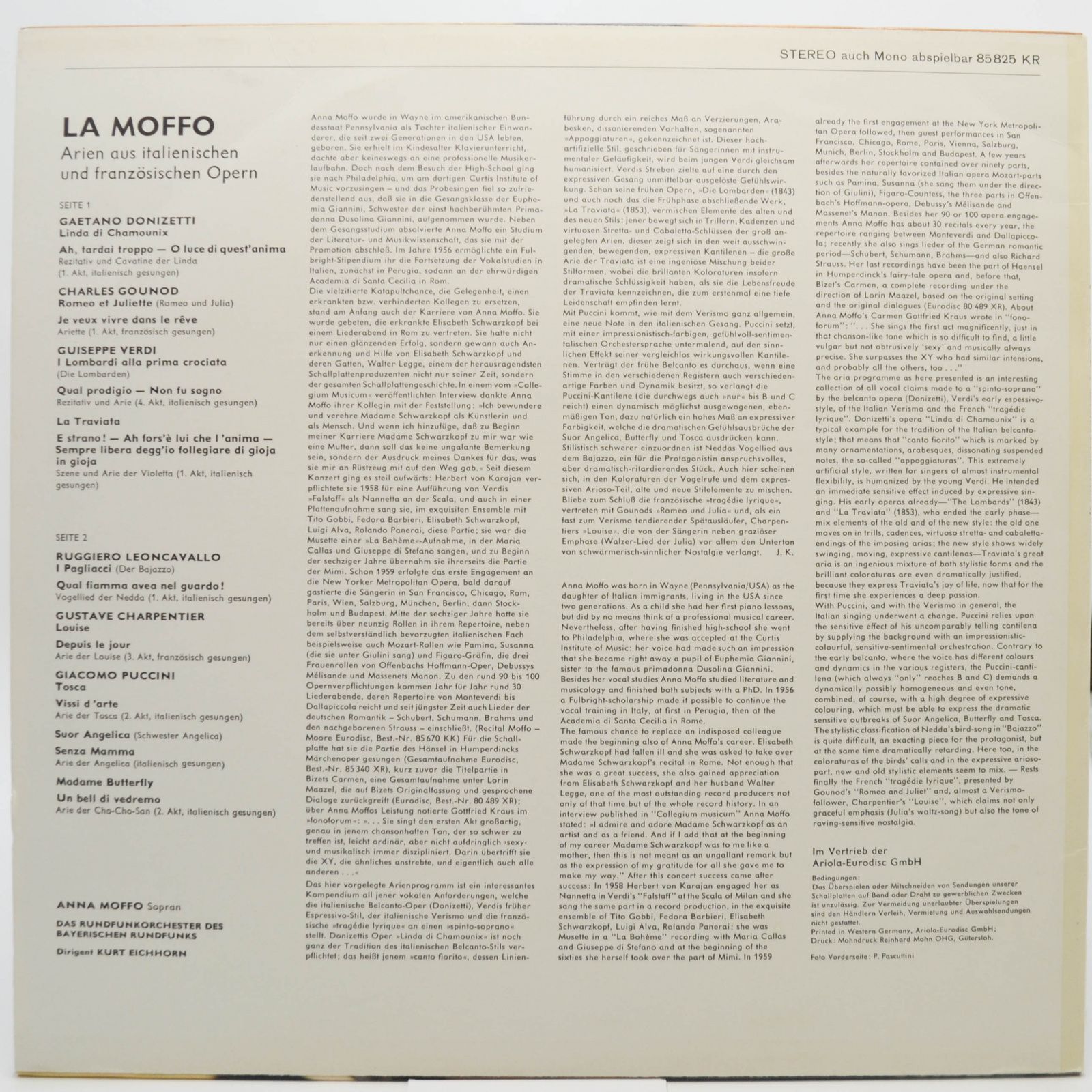 Виниловая пластинка Anna Moffo — La Moffo, 1980