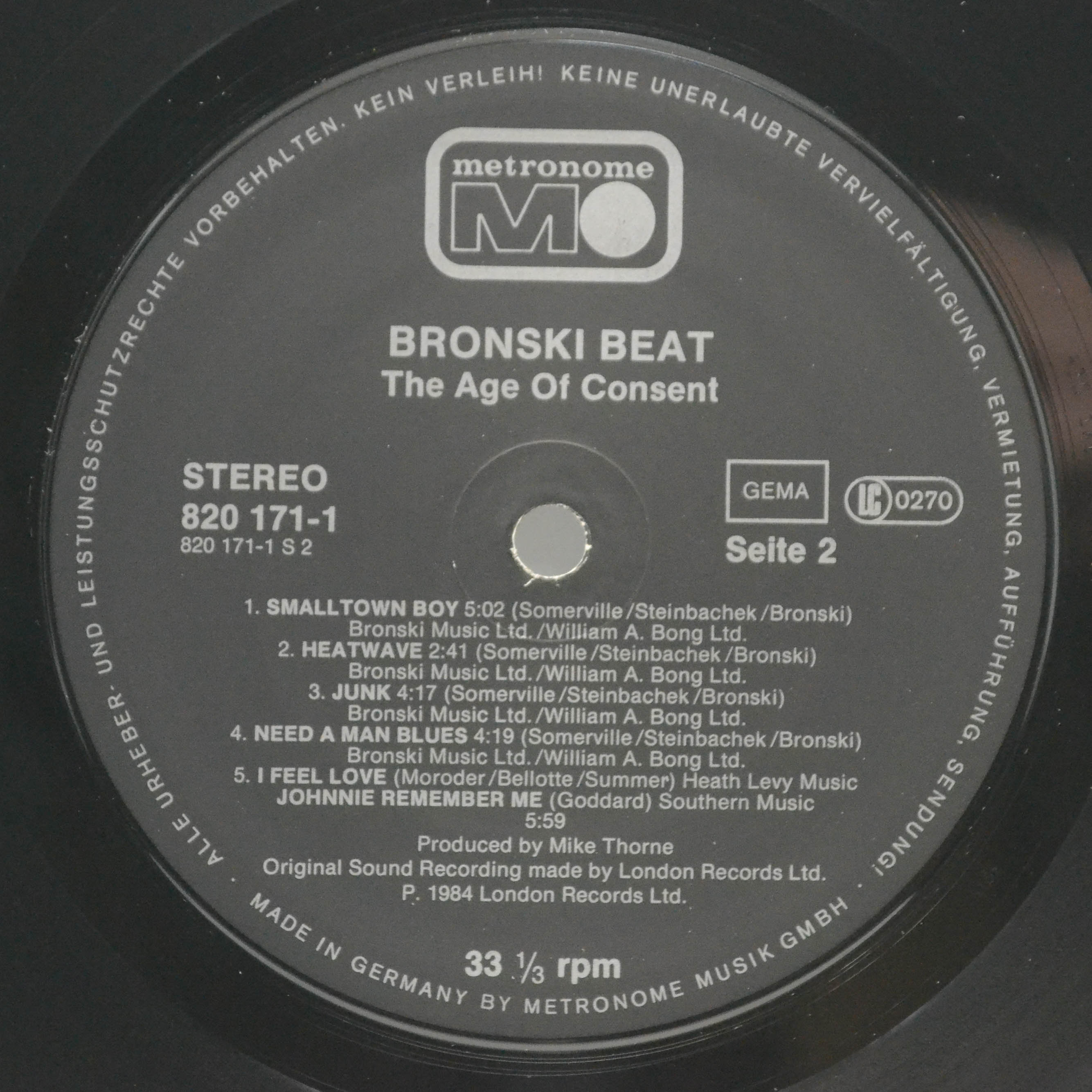 Виниловая пластинка Bronski Beat — The Age Of Consent, 1984
