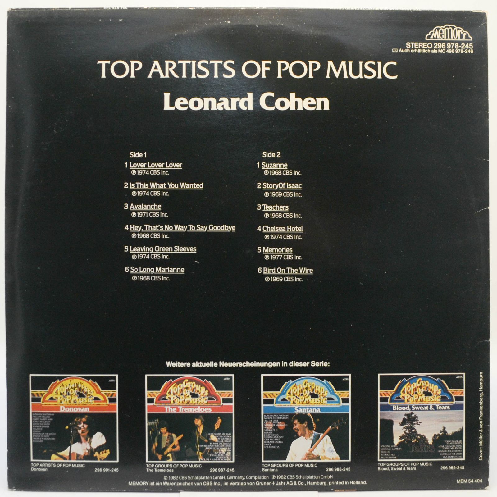 Leonard Cohen — Top Artists Of Pop Music, 1982
