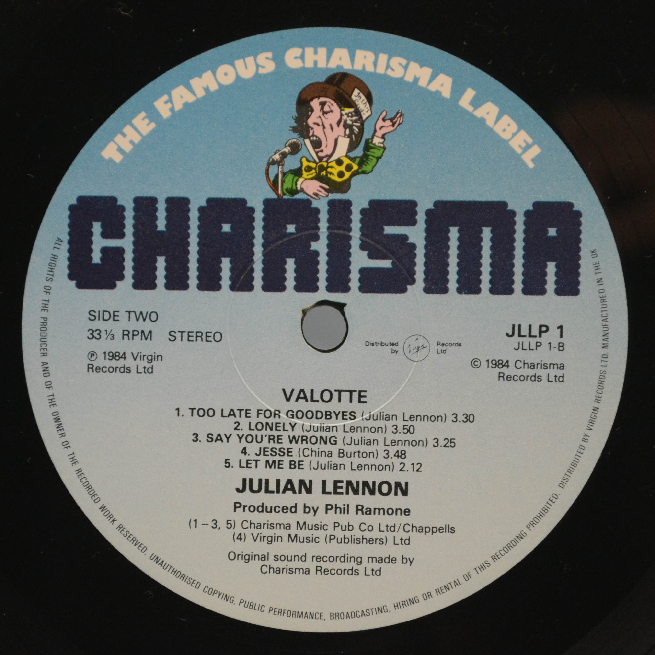 Виниловая пластинка Julian Lennon — Valotte (1-st, UK), 1984