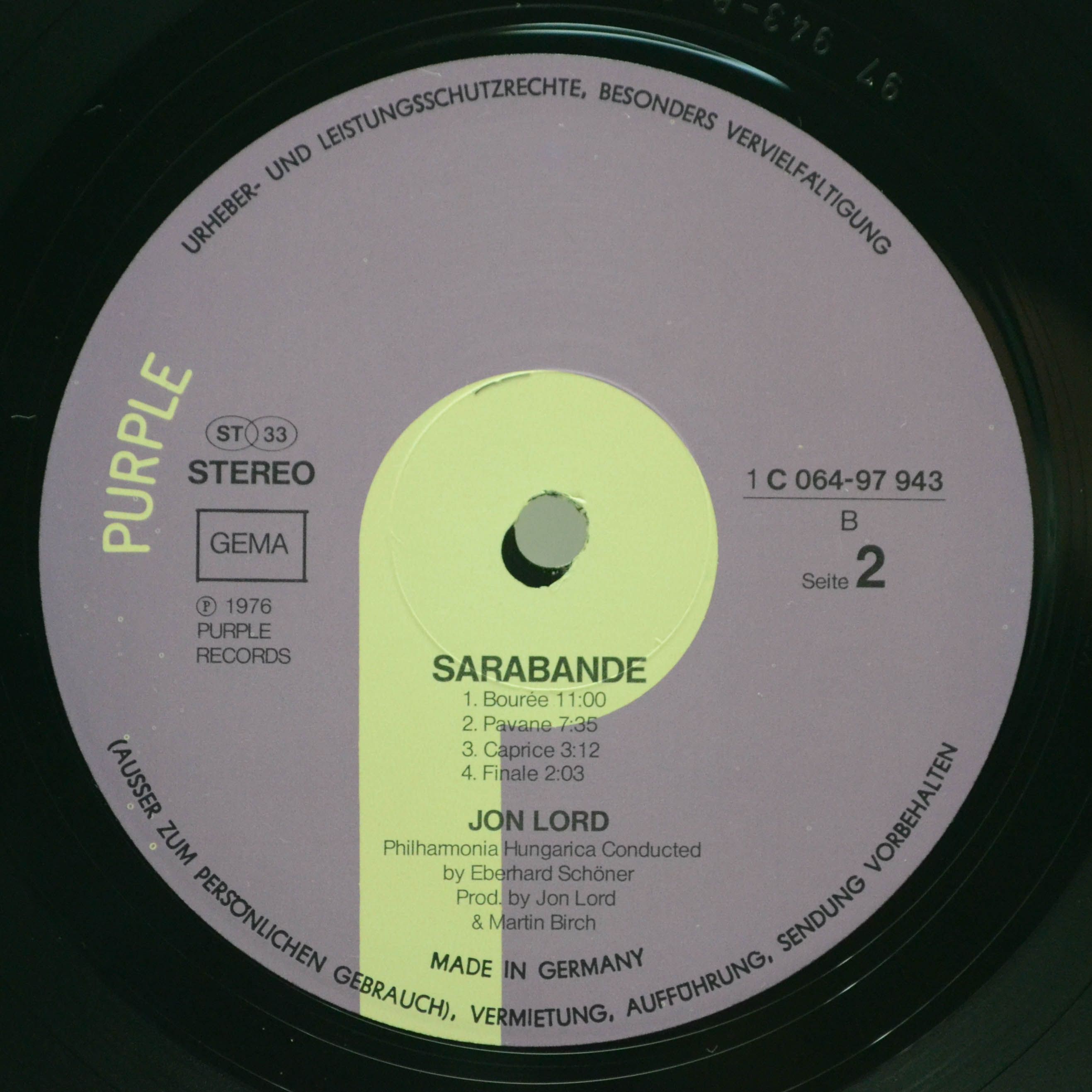 Виниловая пластинка Jon Lord — Sarabande, 1976