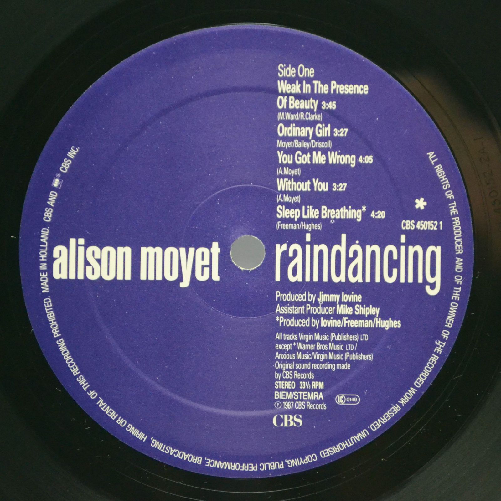 Виниловая пластинка Alison Moyet — Raindancing, 1987