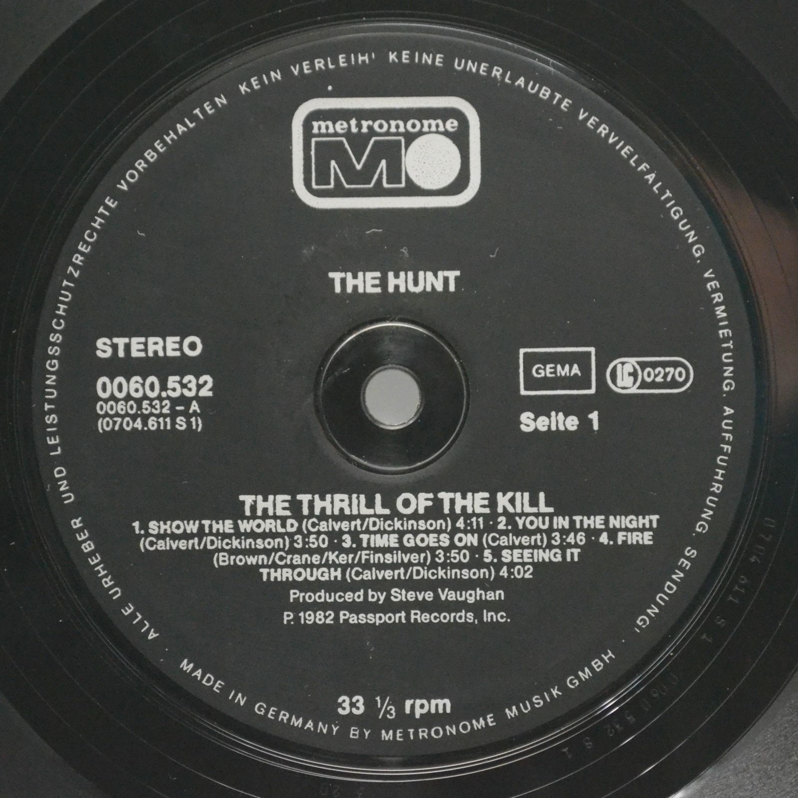Виниловая пластинка Hunt — The Thrill Of The Kill, 1982