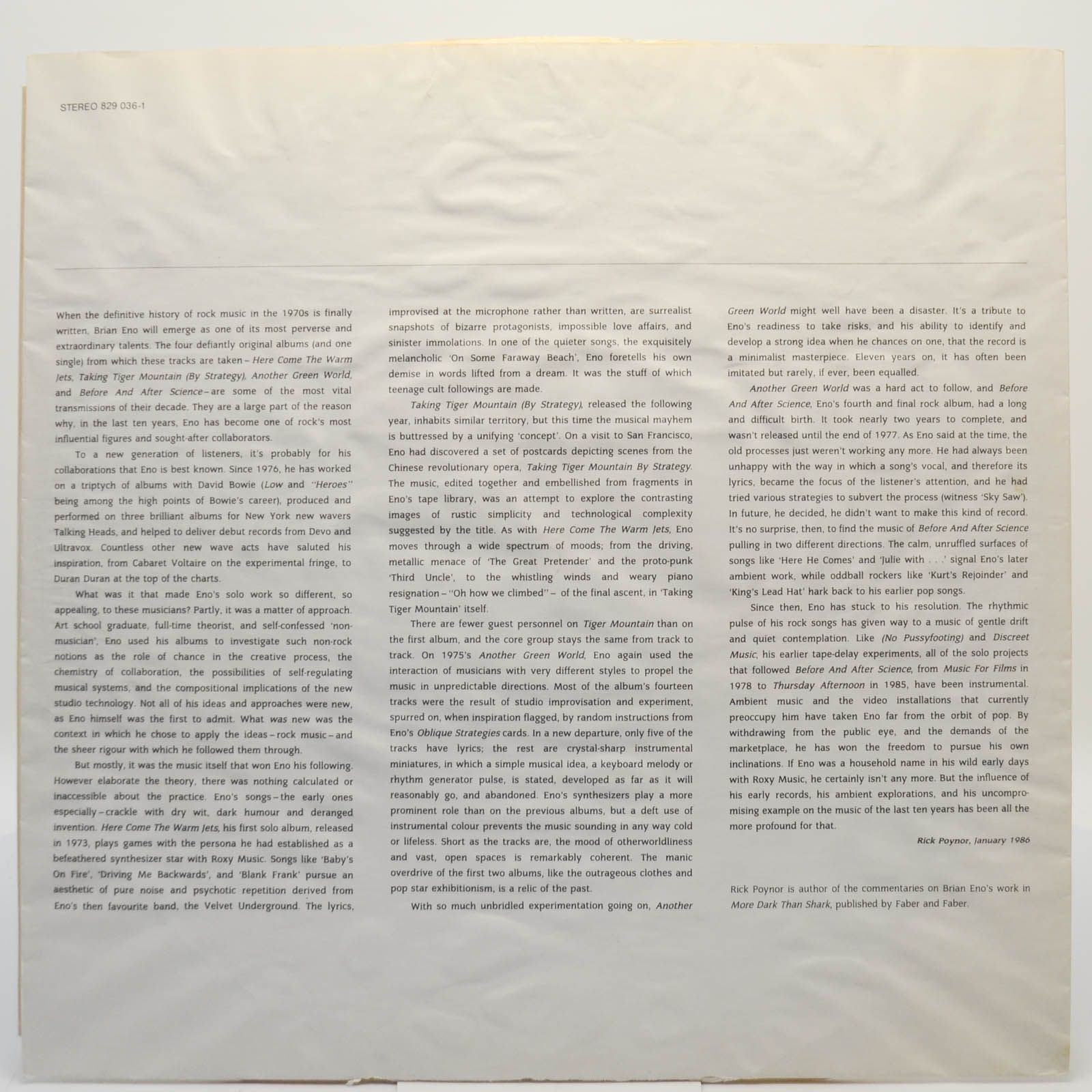Виниловая пластинка Eno — More Blank Than Frank, 1986