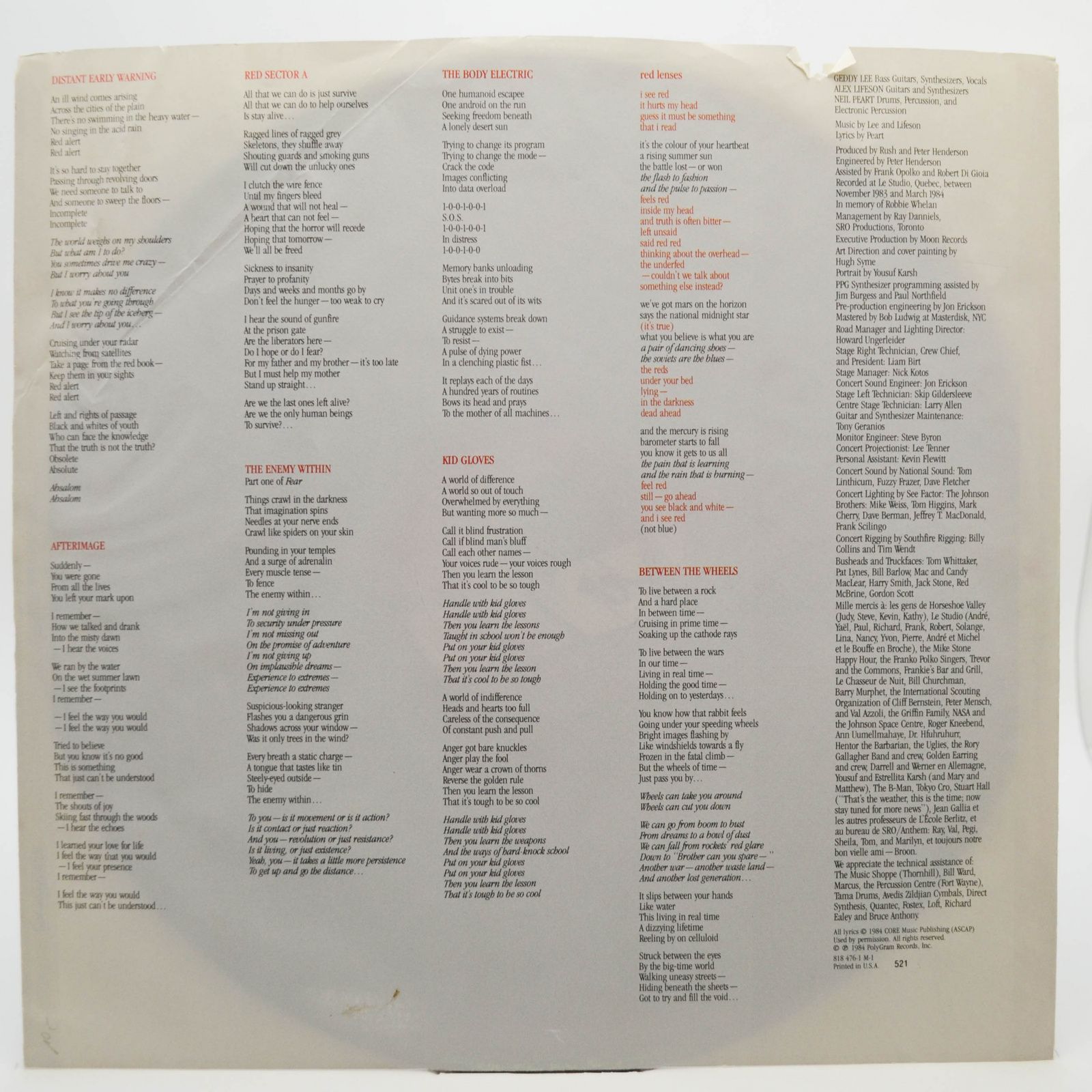 Виниловая пластинка Rush — Grace Under Pressure (USA), 1984