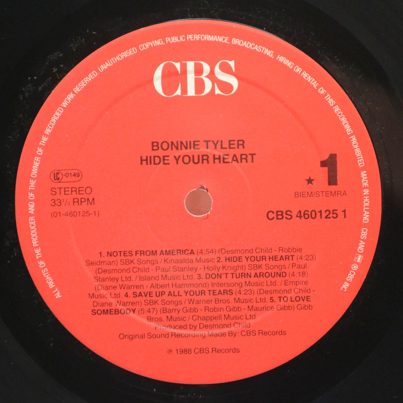 Виниловая пластинка Bonnie Tyler — Hide Your Heart, 1988
