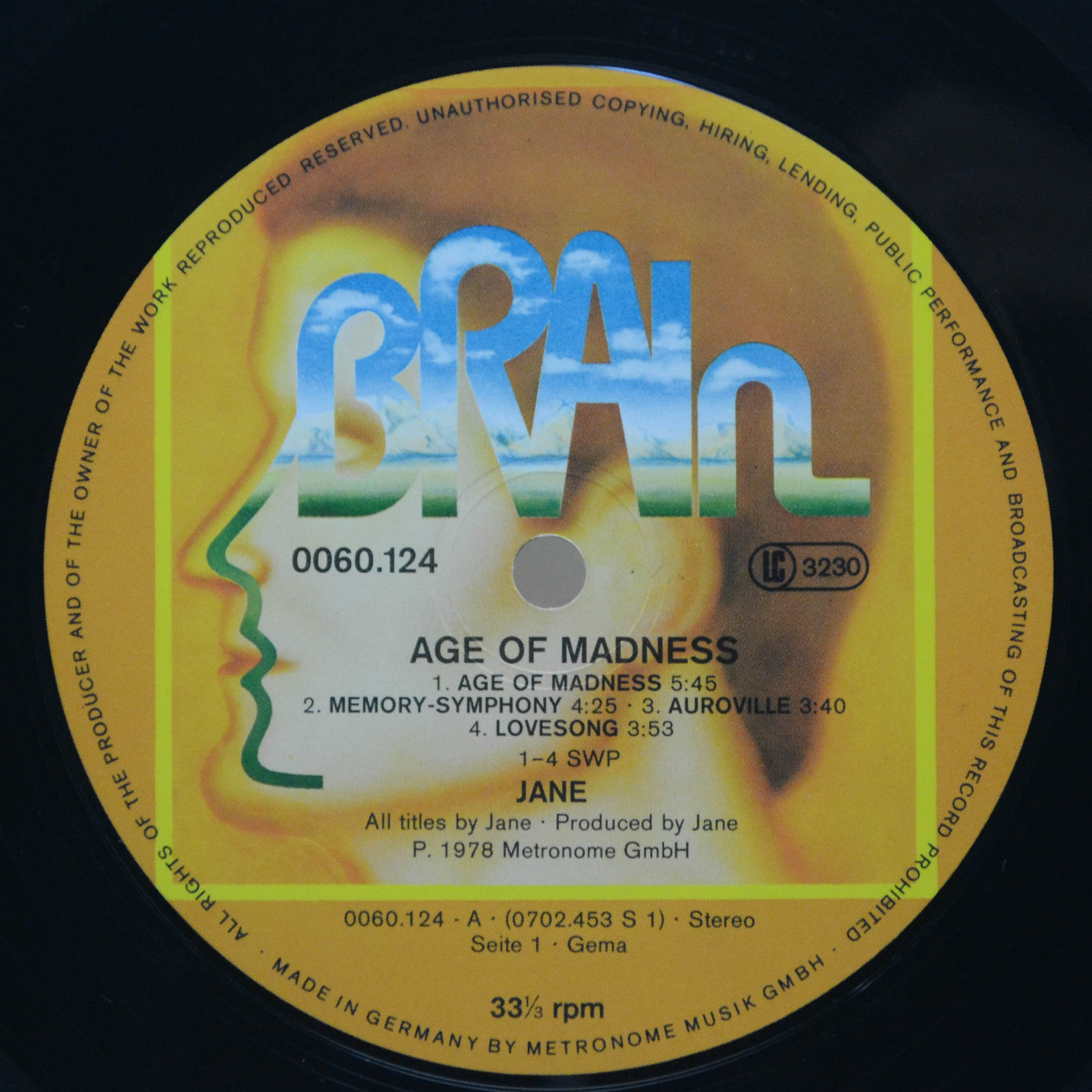 Виниловая пластинка Jane — Age Of Madness (Germany), 1978
