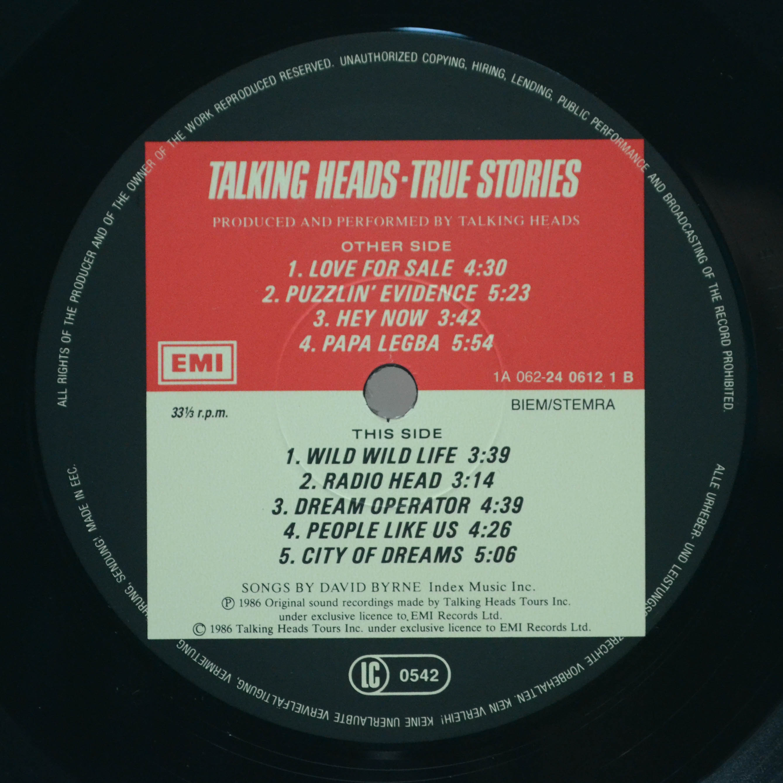 Виниловая пластинка Talking Heads — True Stories, 1986