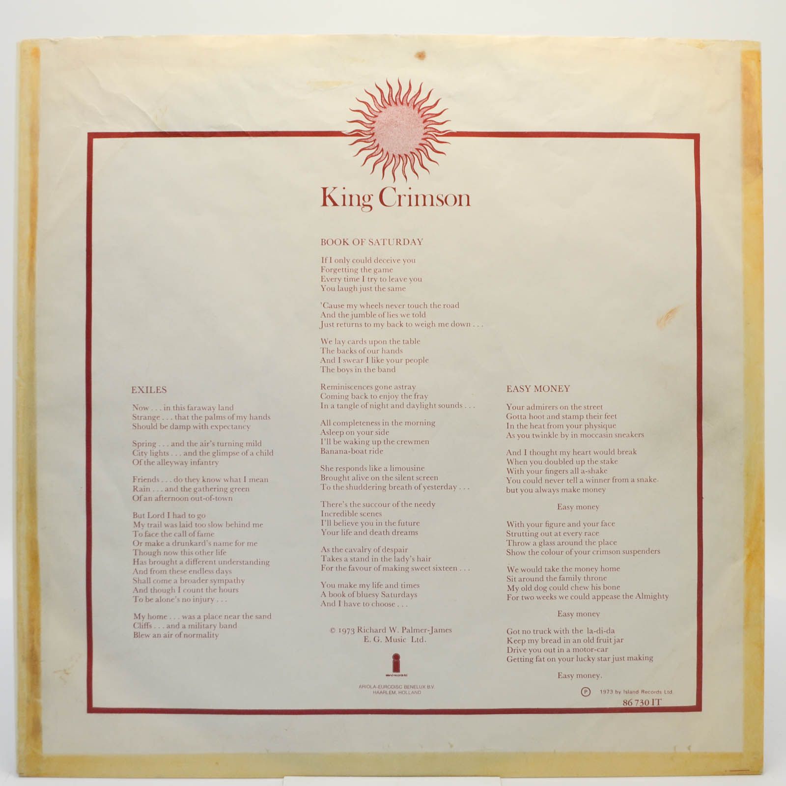 King Crimson — Larks' Tongues In Aspic, 1973