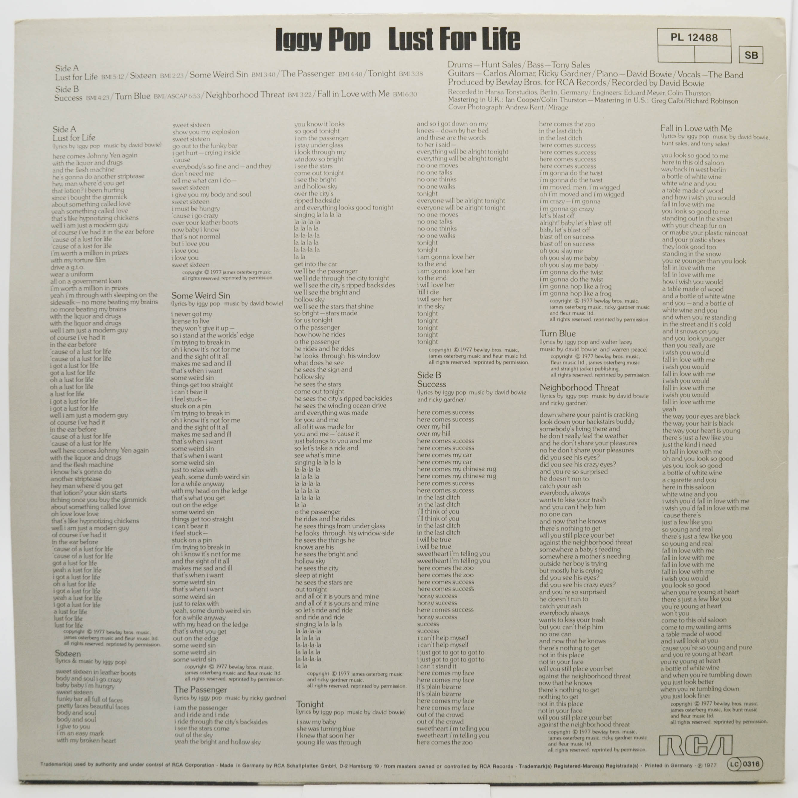 Виниловая пластинка Iggy Pop — Lust For Life, 1977