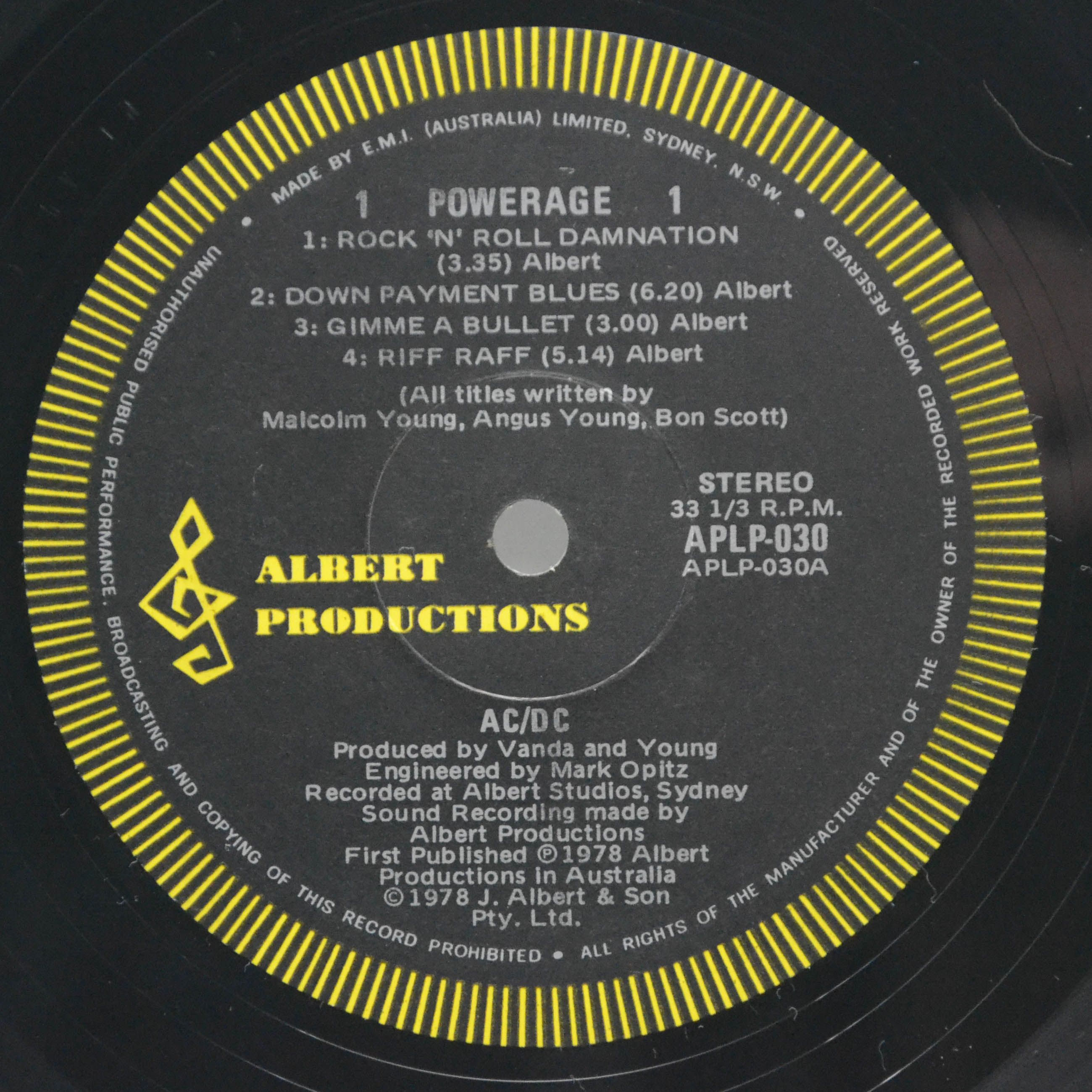 Виниловая пластинка AC/DC — Powerage (Australia), 1979