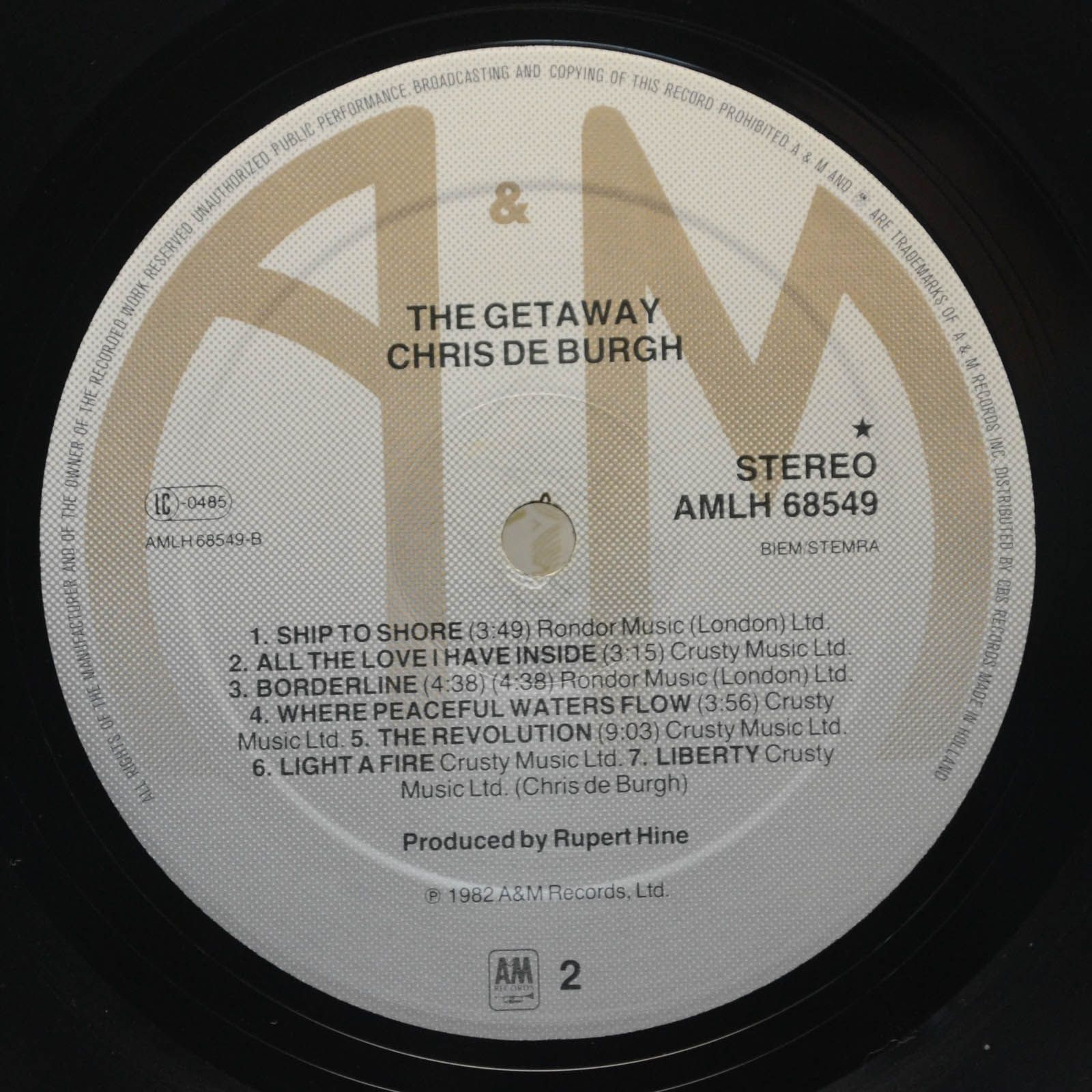 Виниловая пластинка Chris de Burgh — The Getaway, 1982