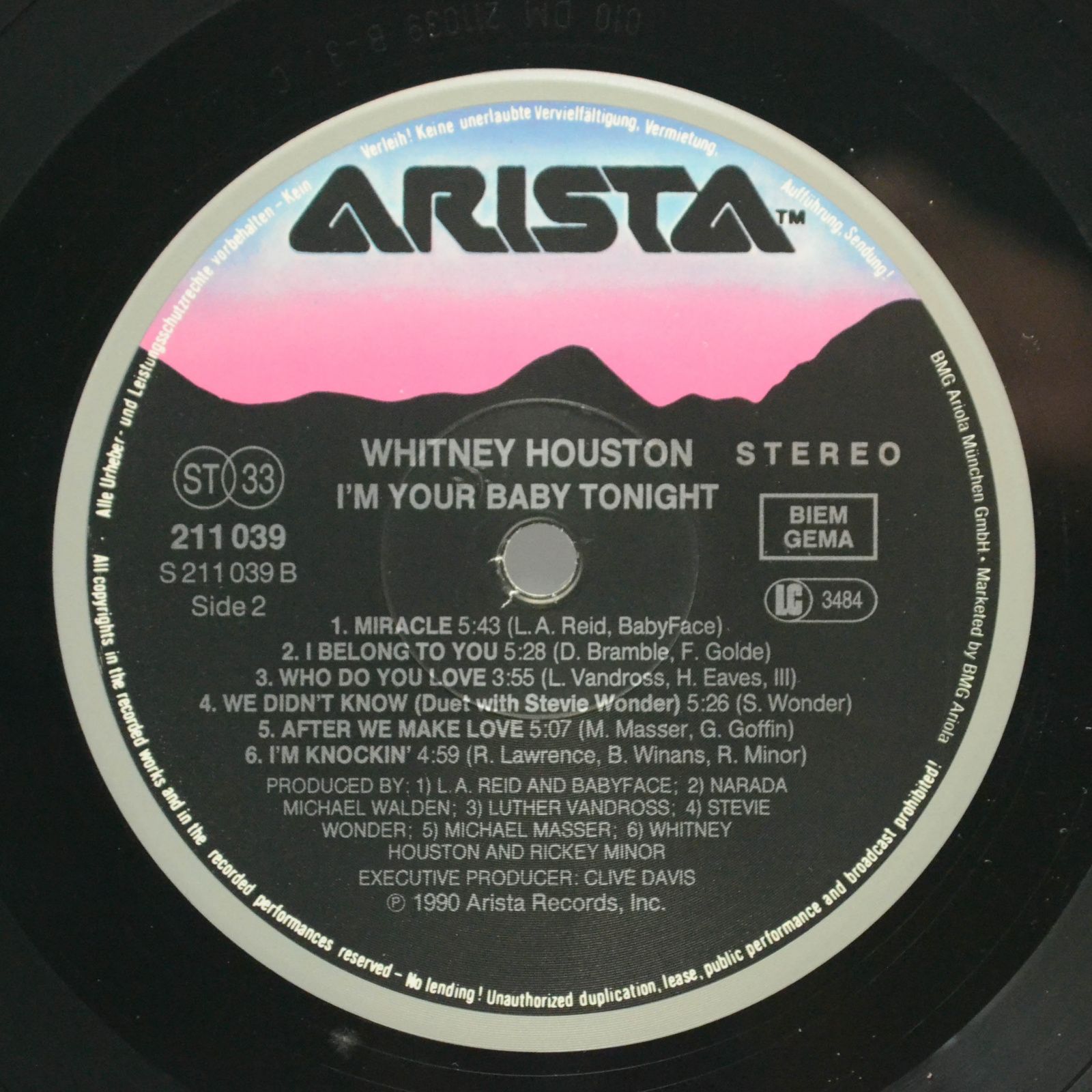 Виниловая пластинка Whitney Houston — I'm Your Baby Tonight, 1990