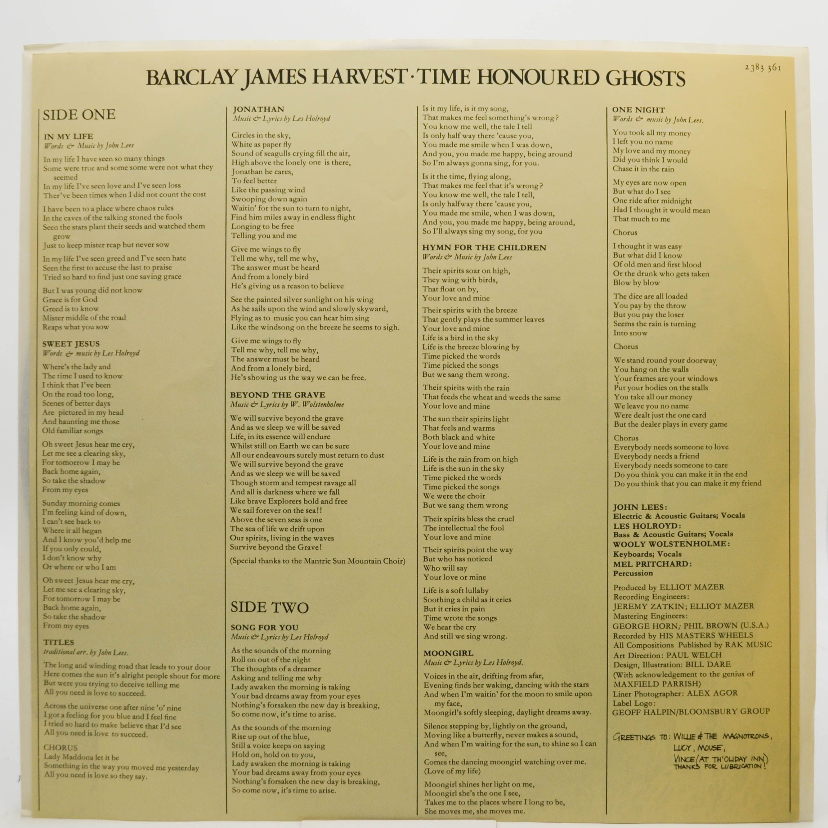 Виниловая пластинка Barclay James Harvest — Time Honoured Ghosts, 1975