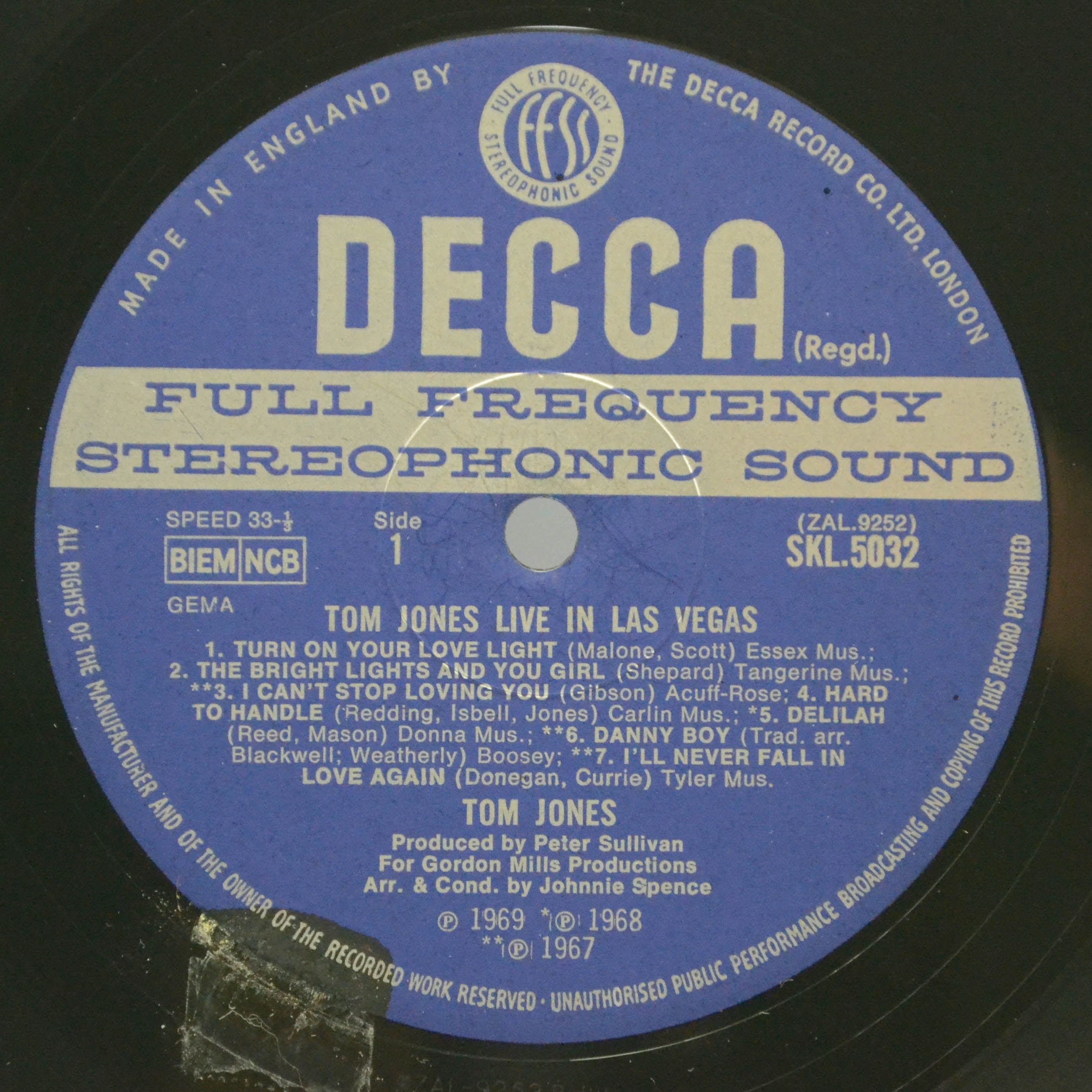 Tom Jones — Live In Las Vegas (UK), 1969