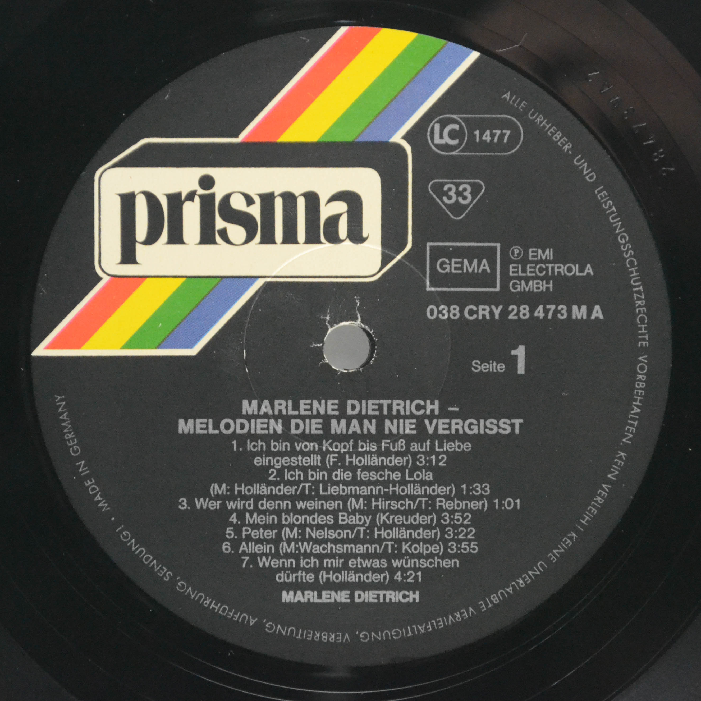 Виниловая пластинка Marlene Dietrich — Melodien Die Man Nie Vergisst, 1978