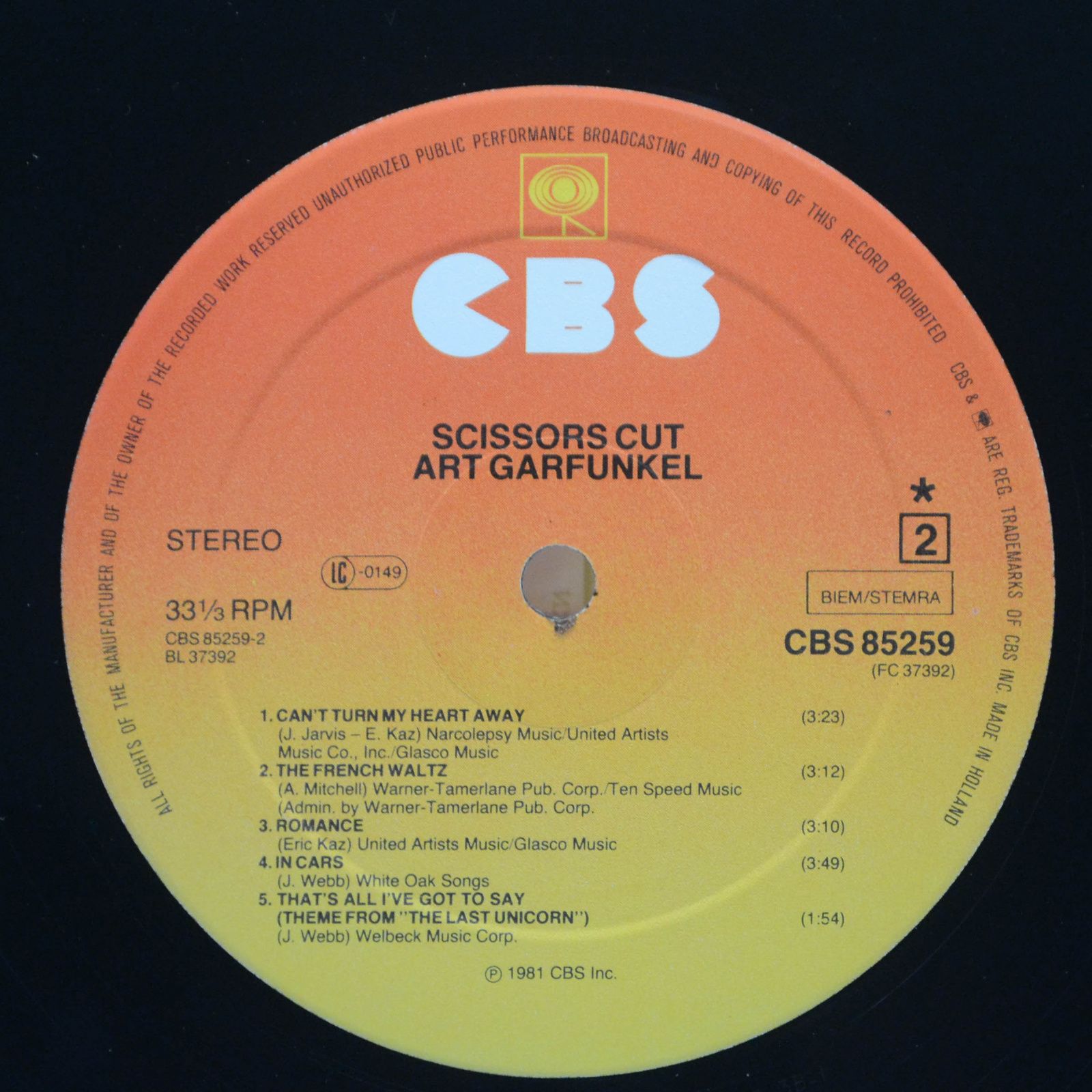 Art Garfunkel — Scissors Cut, 1981