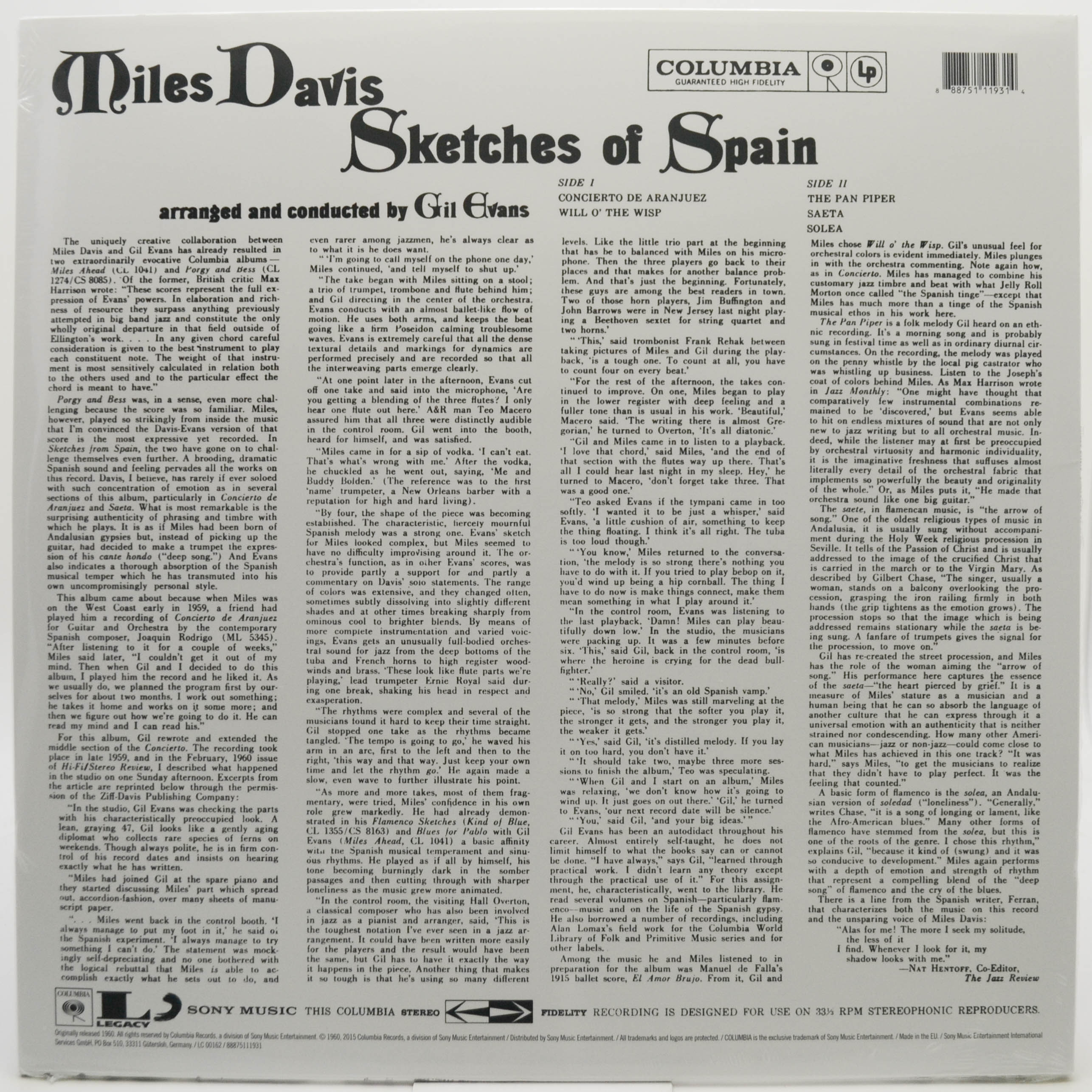Виниловая пластинка Miles — Sketches Of Spain, 1960
