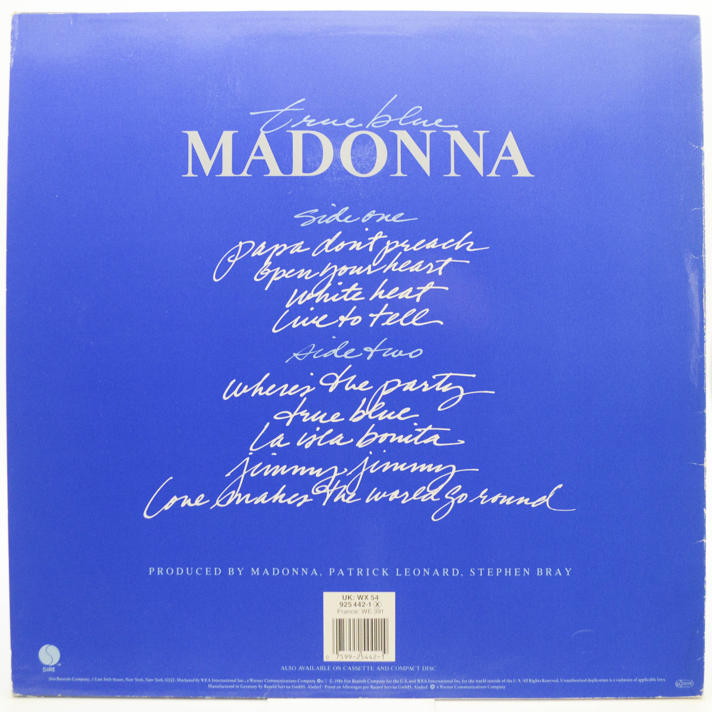 Виниловая пластинка Madonna — True Blue, 1986