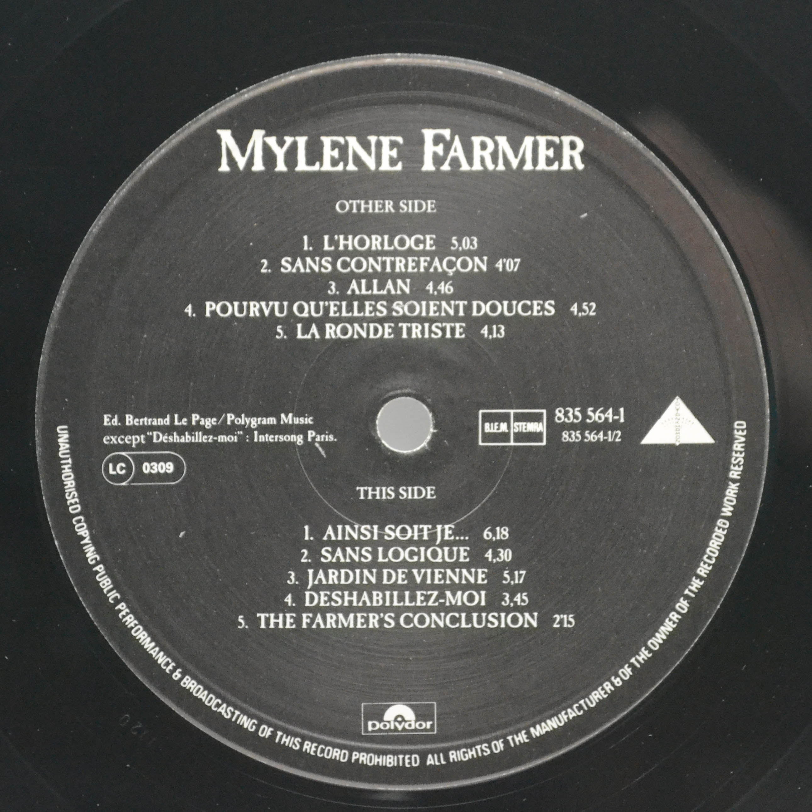 Виниловая пластинка Mylene Farmer — Ainsi Soit Je..., 1988