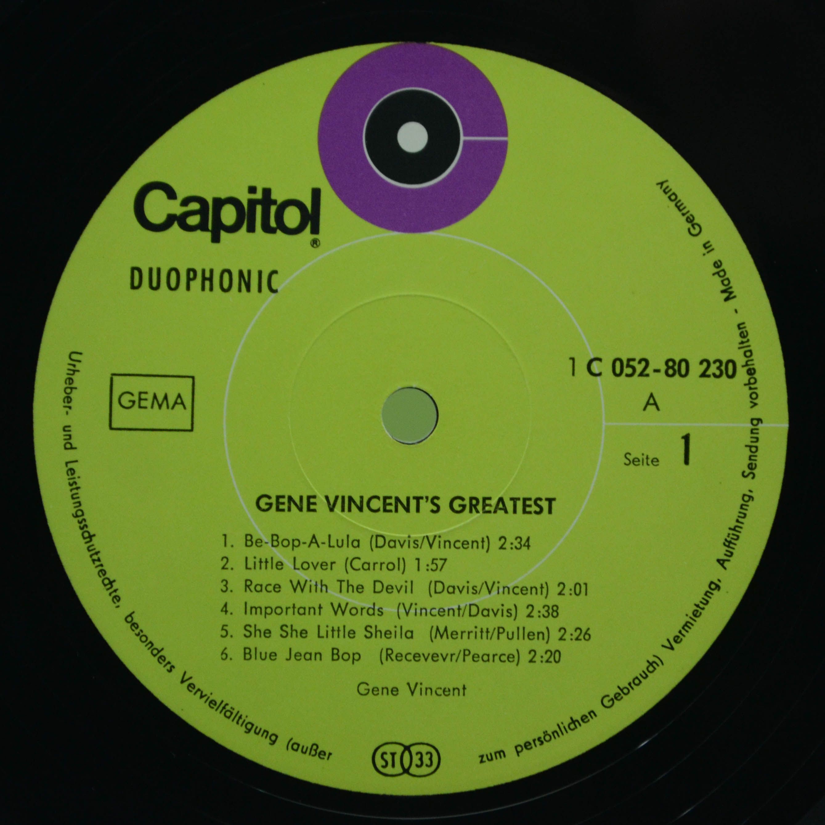 Виниловая пластинка Gene Vincent — Gene Vincent's Greatest!, 1969