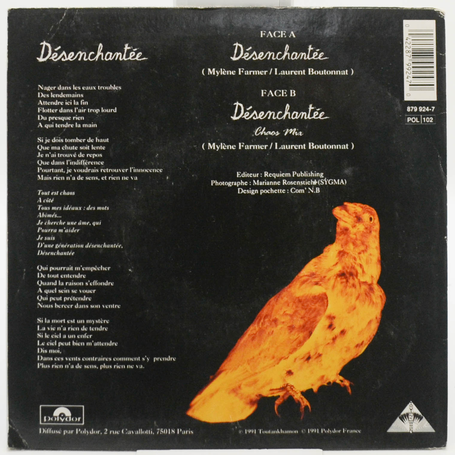 Виниловая пластинка Mylene Farmer — Désenchantée (7", France), 1991